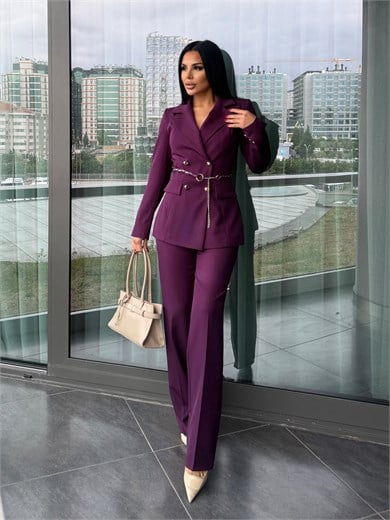 Zayne Kemer Detaylı Takım Mor