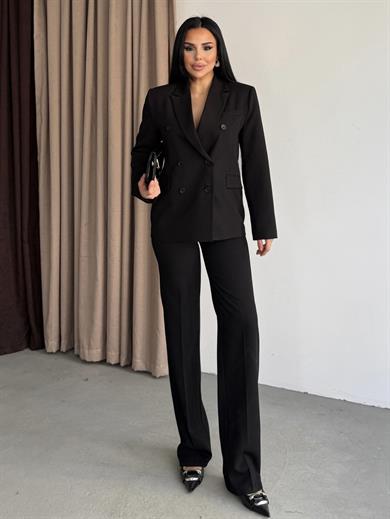 Zeyd Düğme Detaylı Takım Siyah
