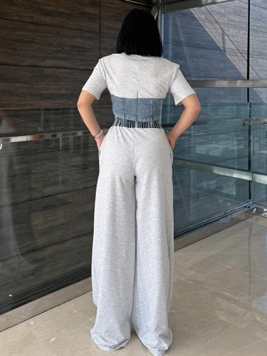 Zeynis Denim Detaylı Spor Takım Gri