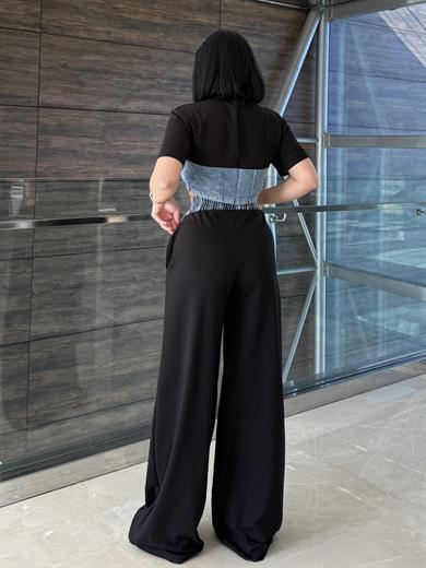 Zeynis Denim Detaylı Spor Takım Siyah