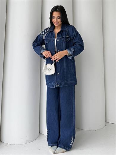 Zois Taş Detaylı Denim Takım Lacivert