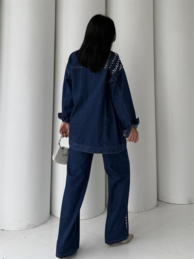 Zois Taş Detaylı Denim Takım Lacivert