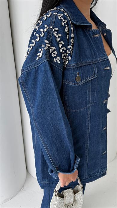 Zois Taş Detaylı Denim Takım Lacivert
