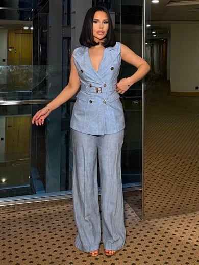 Zurina Kemer Detaylı Takım Mavi