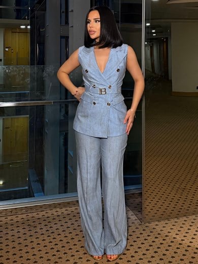 Zurina Kemer Detaylı Takım Mavi