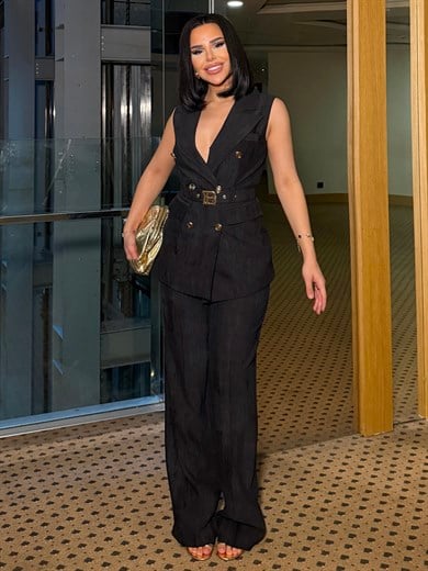 Zurina Kemer Detaylı Takım Siyah