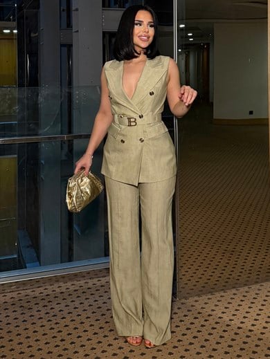 Zurina Kemer Detaylı Takım Su Yeşili