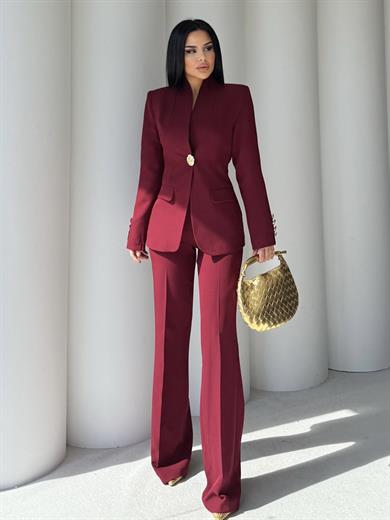 Zuzu Gold Düğme Detaylı Takım Bordo