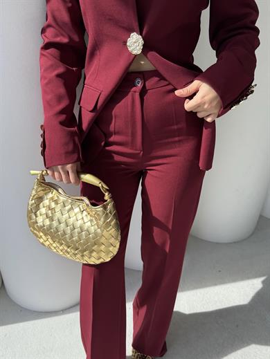 Zuzu Gold Düğme Detaylı Takım Bordo