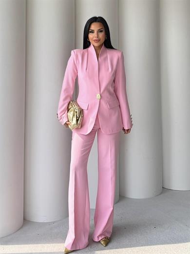 Zuzu Gold Düğme Detaylı Takım Pembe