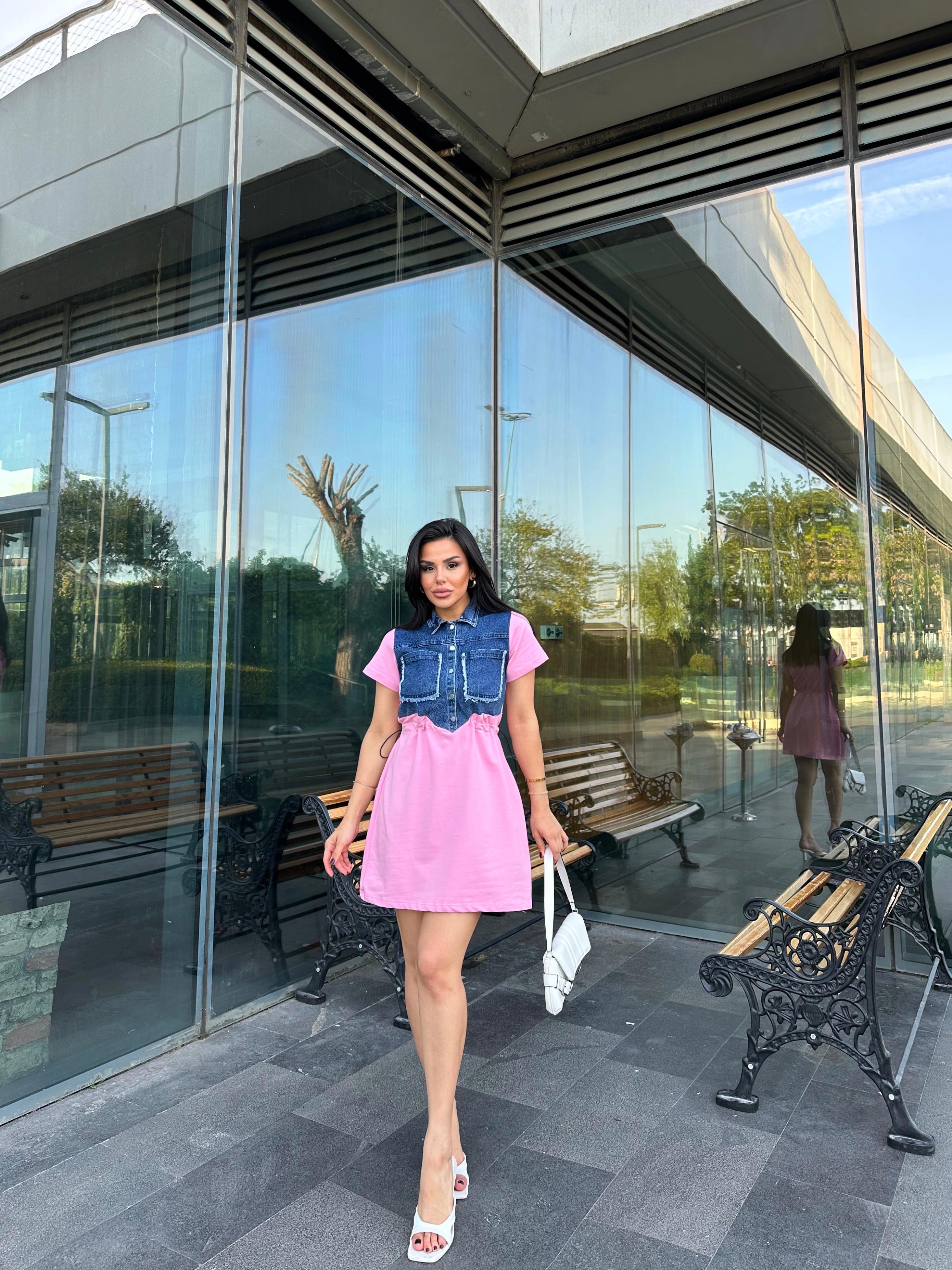 Ada Kot Garnili Elbise Pembe 