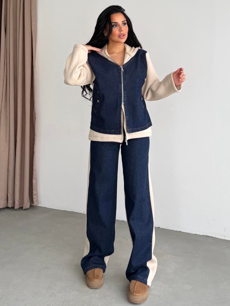 Alias Denim Detaylı Tasarım Takım Bej