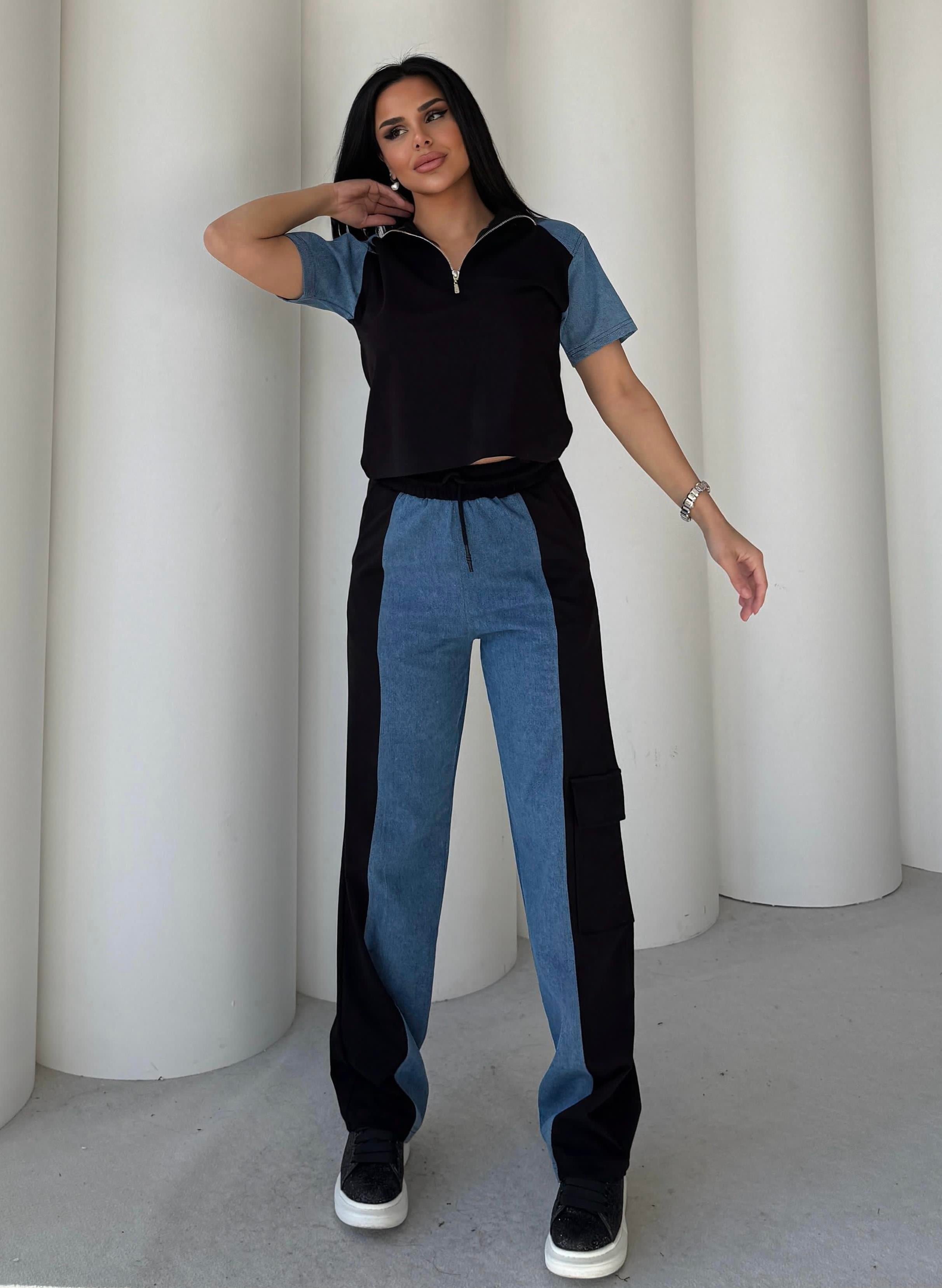 Apero Denim Detaylı Modal Takım Siyah