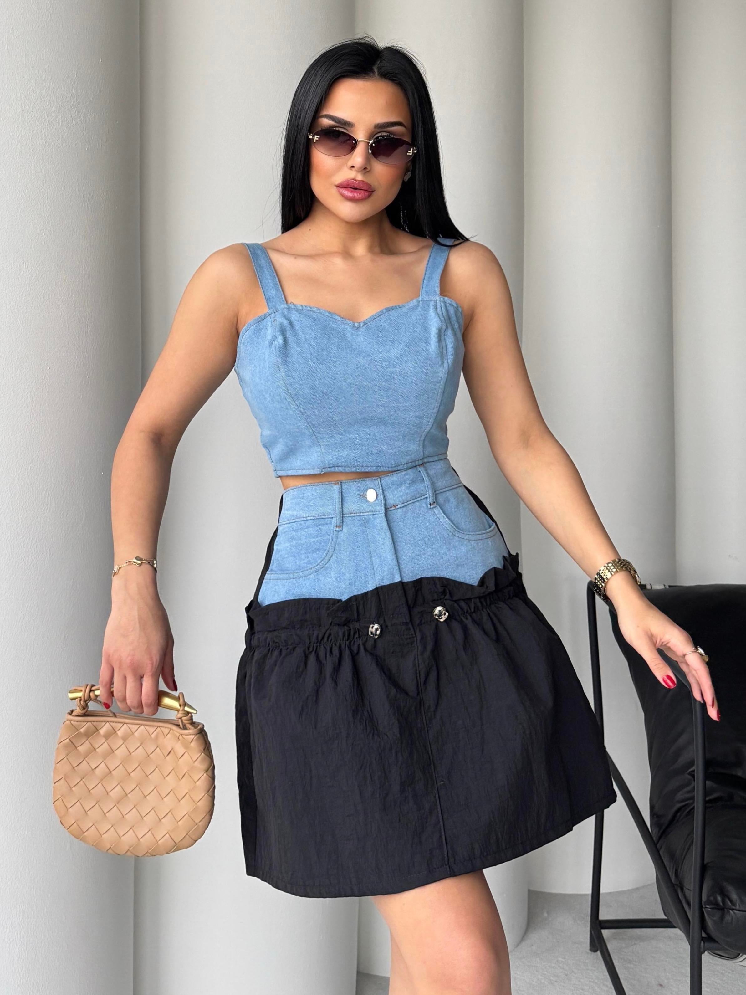 Awen Denim Detaylı Etekli Paraşüt Takım Mavi