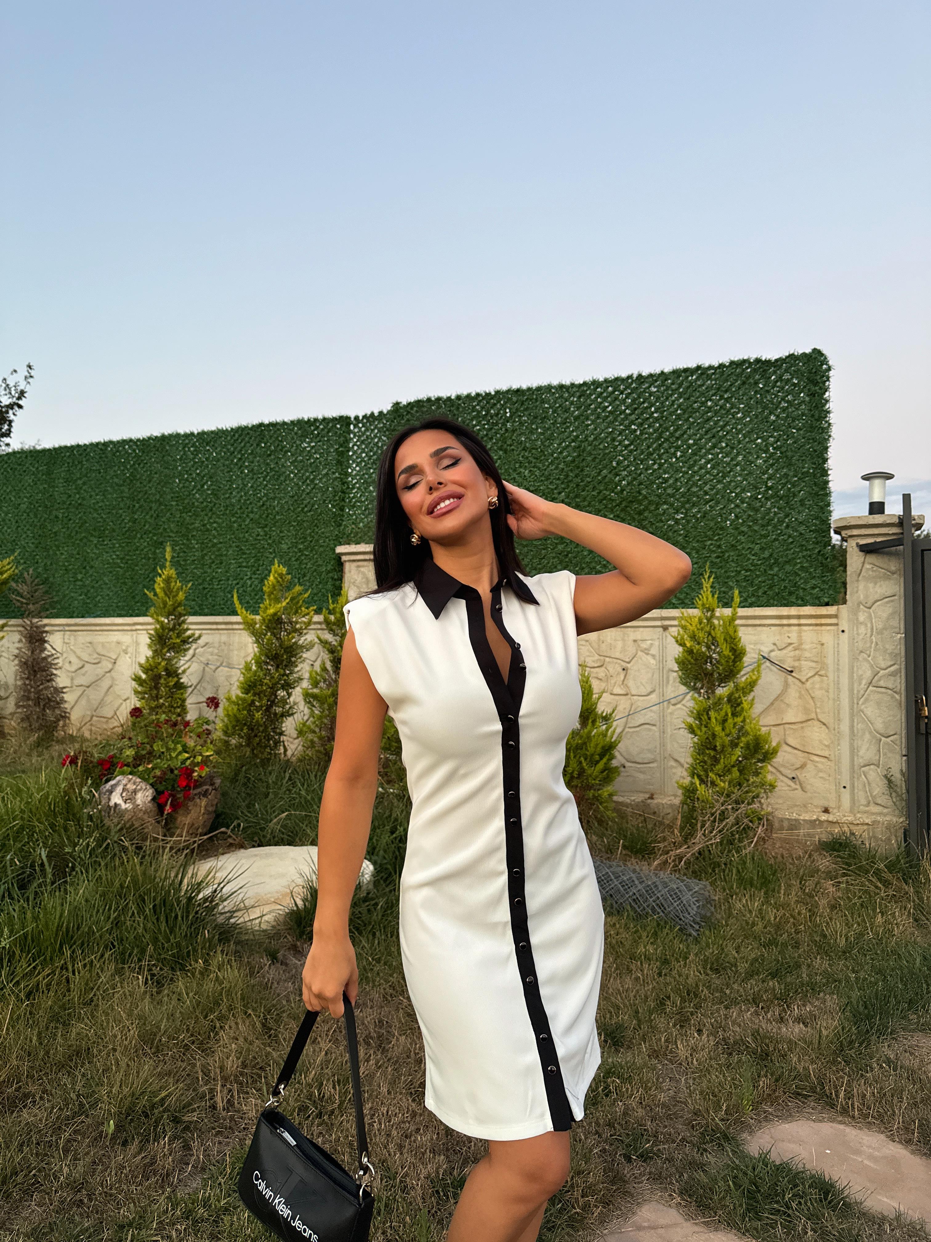 Basic Düğmeli Elbise Beyaz · 5