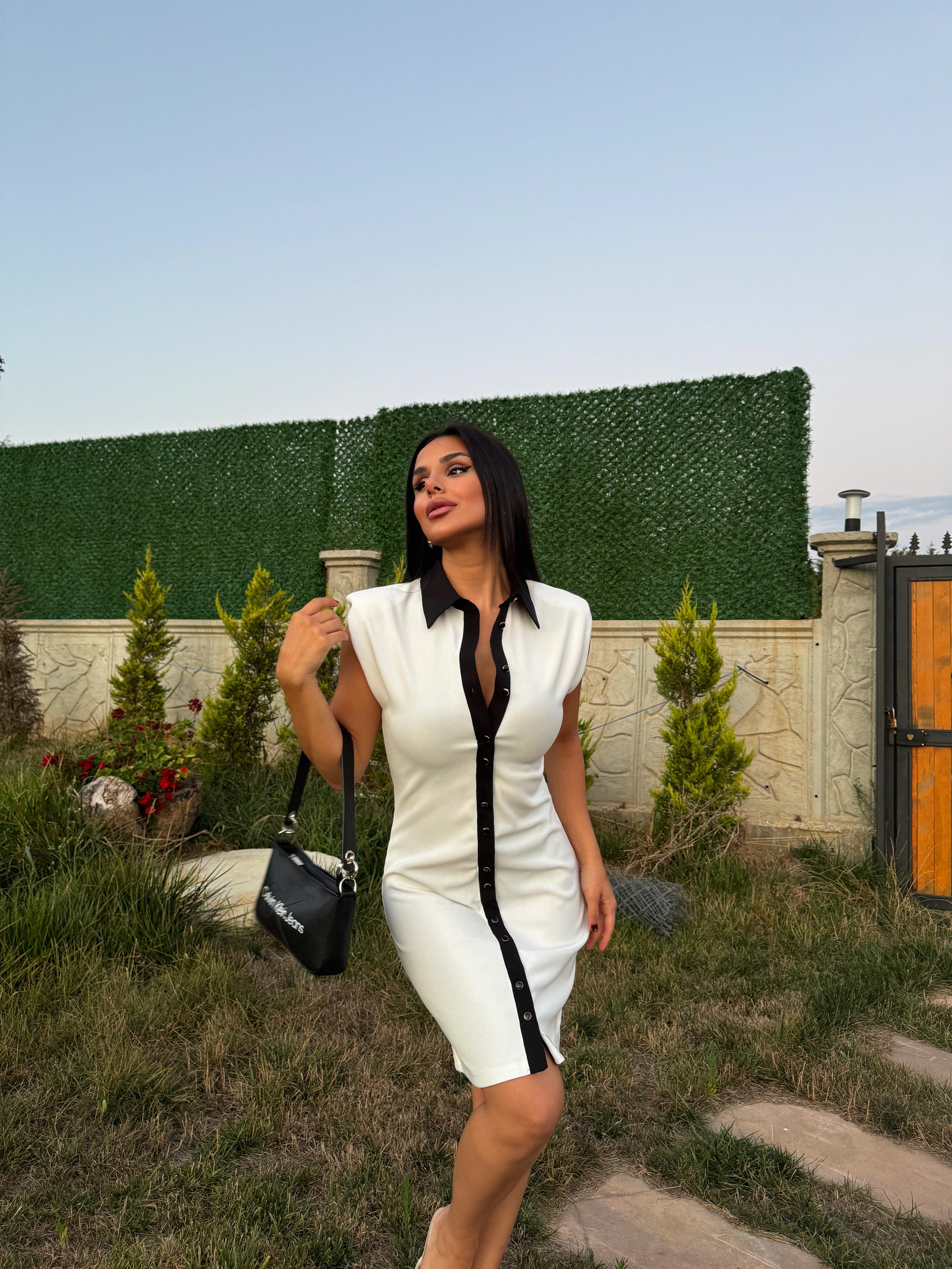 Basic Düğmeli Elbise Beyaz · 4