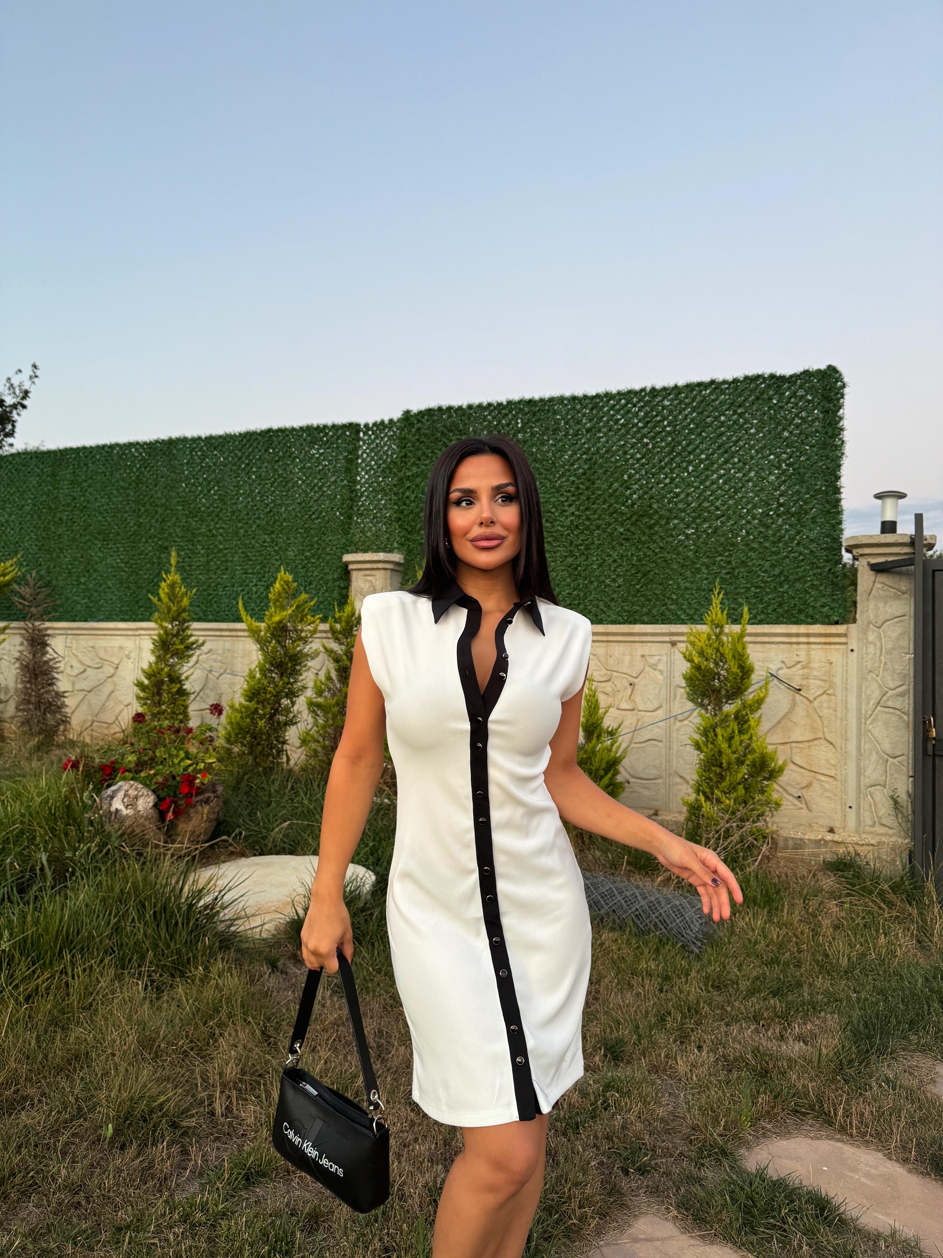 Basic Düğmeli Elbise Beyaz · 2