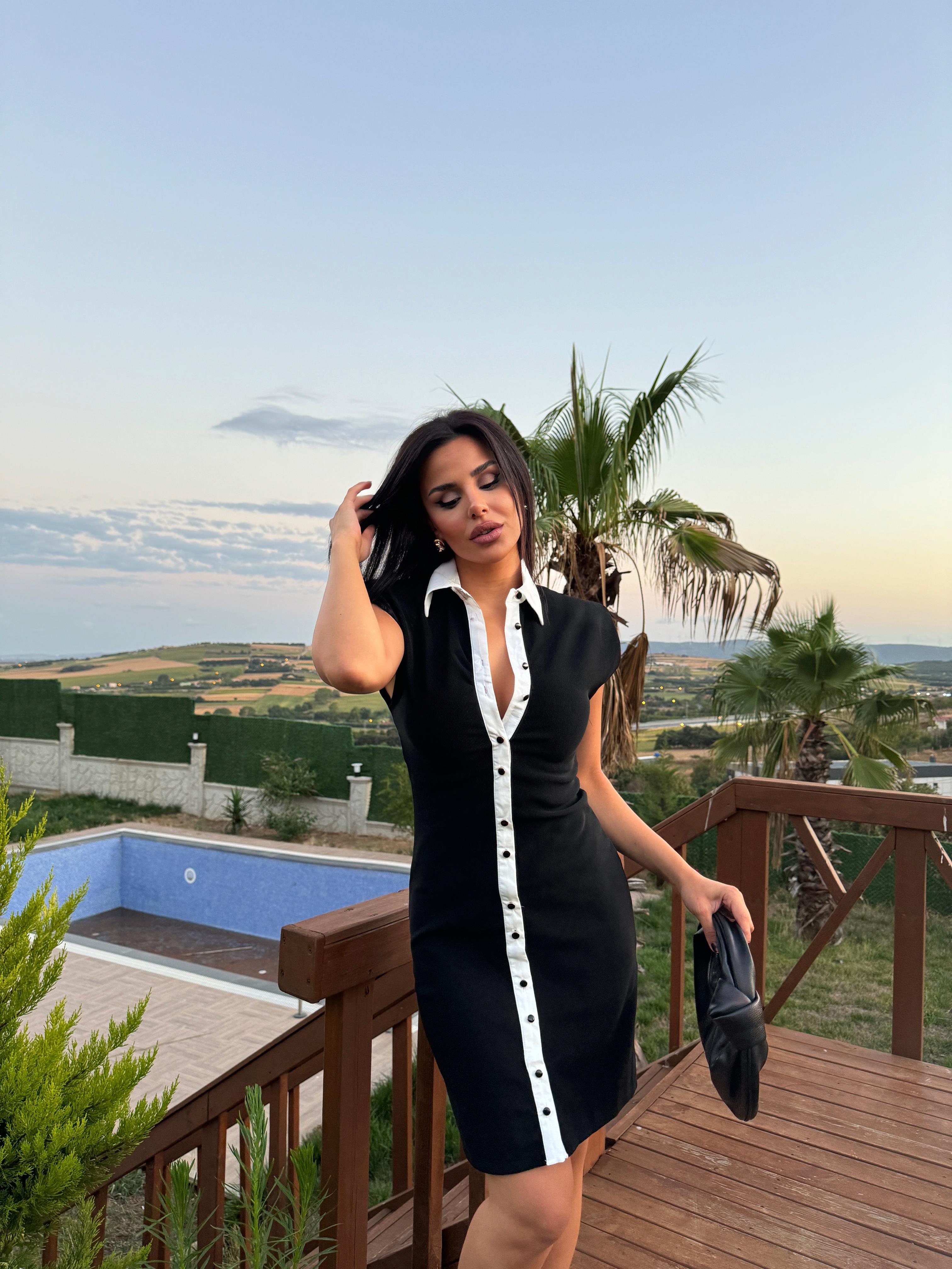 Basic Düğmeli Elbise Siyah · 5