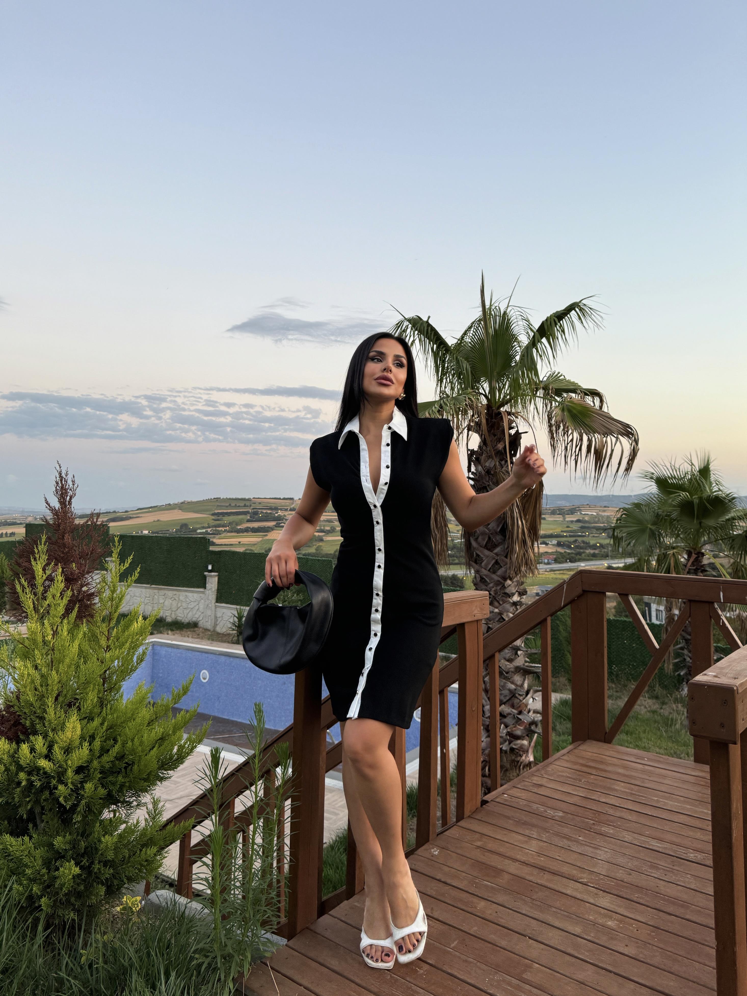 Basic Düğmeli Elbise Siyah · 2