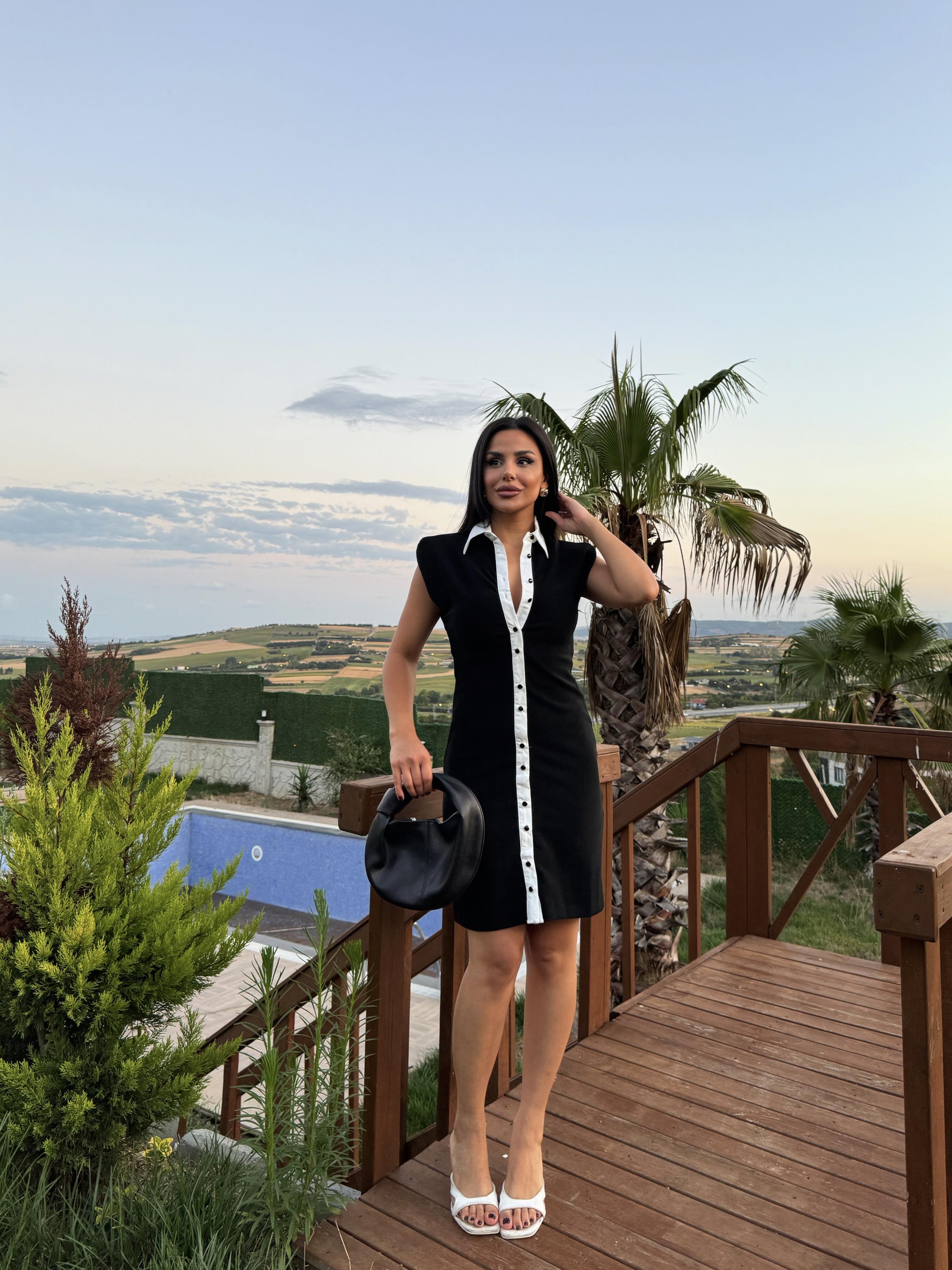 Basic Düğmeli Elbise Siyah