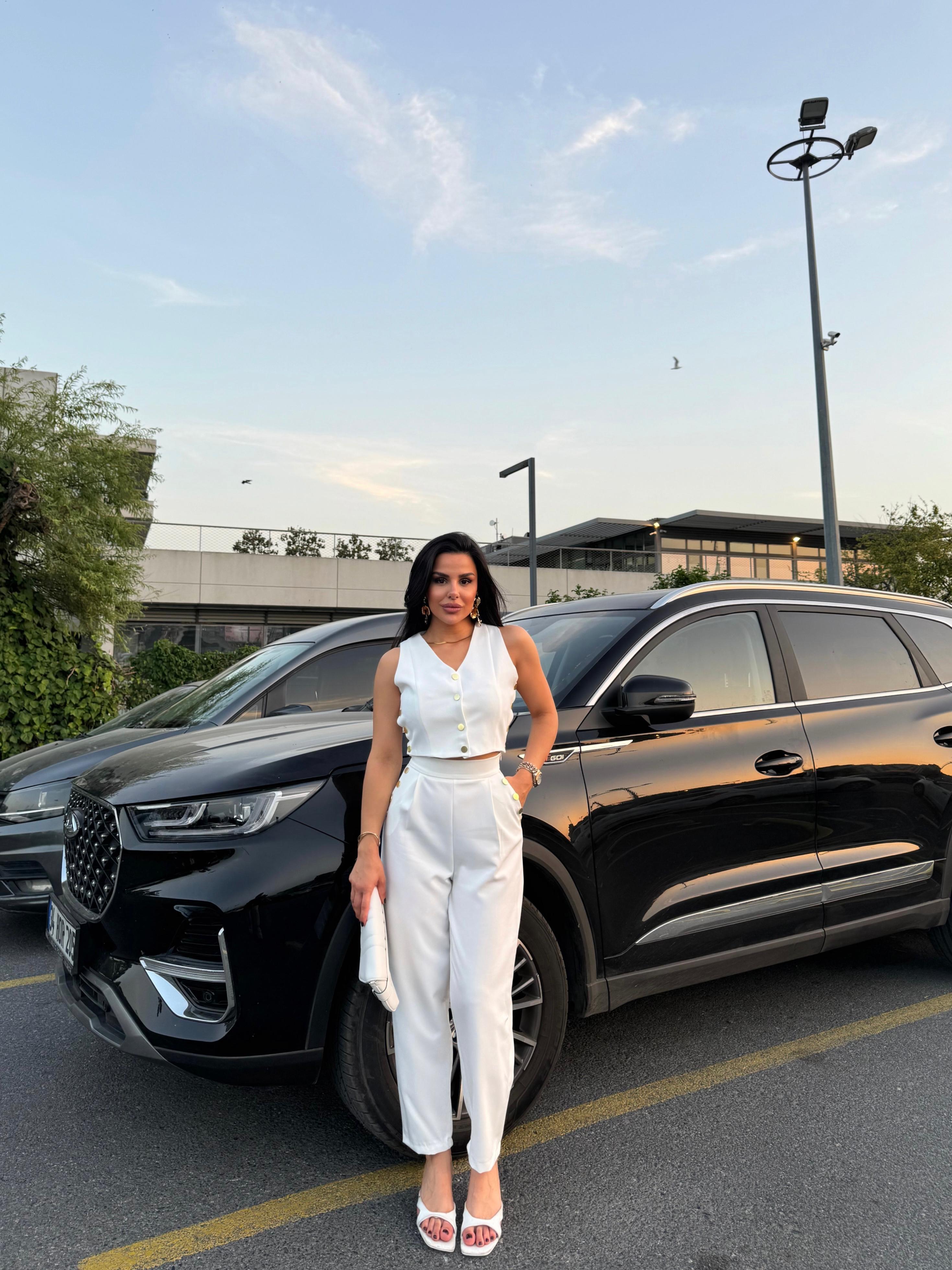 Belina Zımba Detaylı Yelekli Takım Beyaz · 6