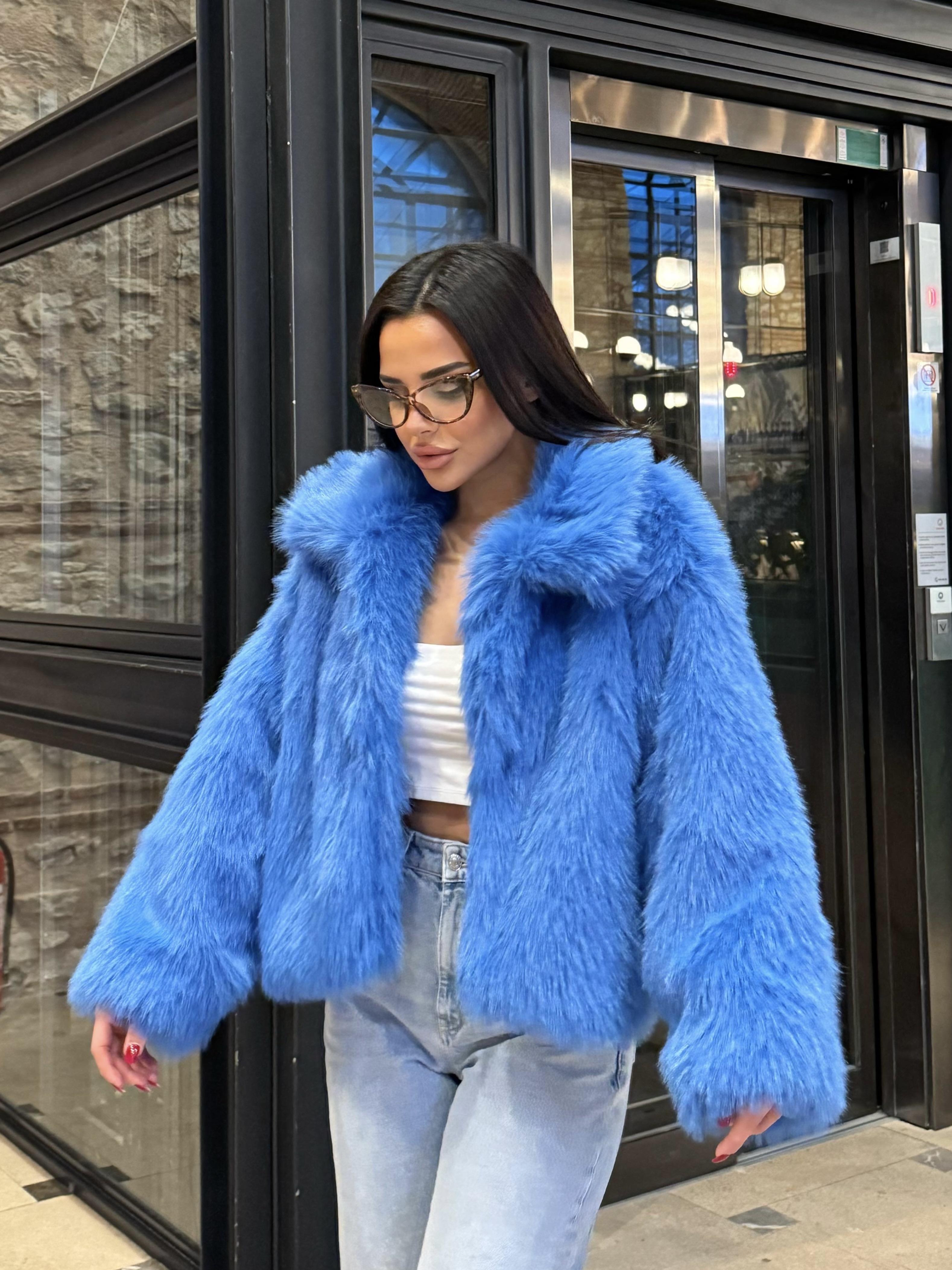 Cosy Kısa Suni  Kürk Mavi · 2