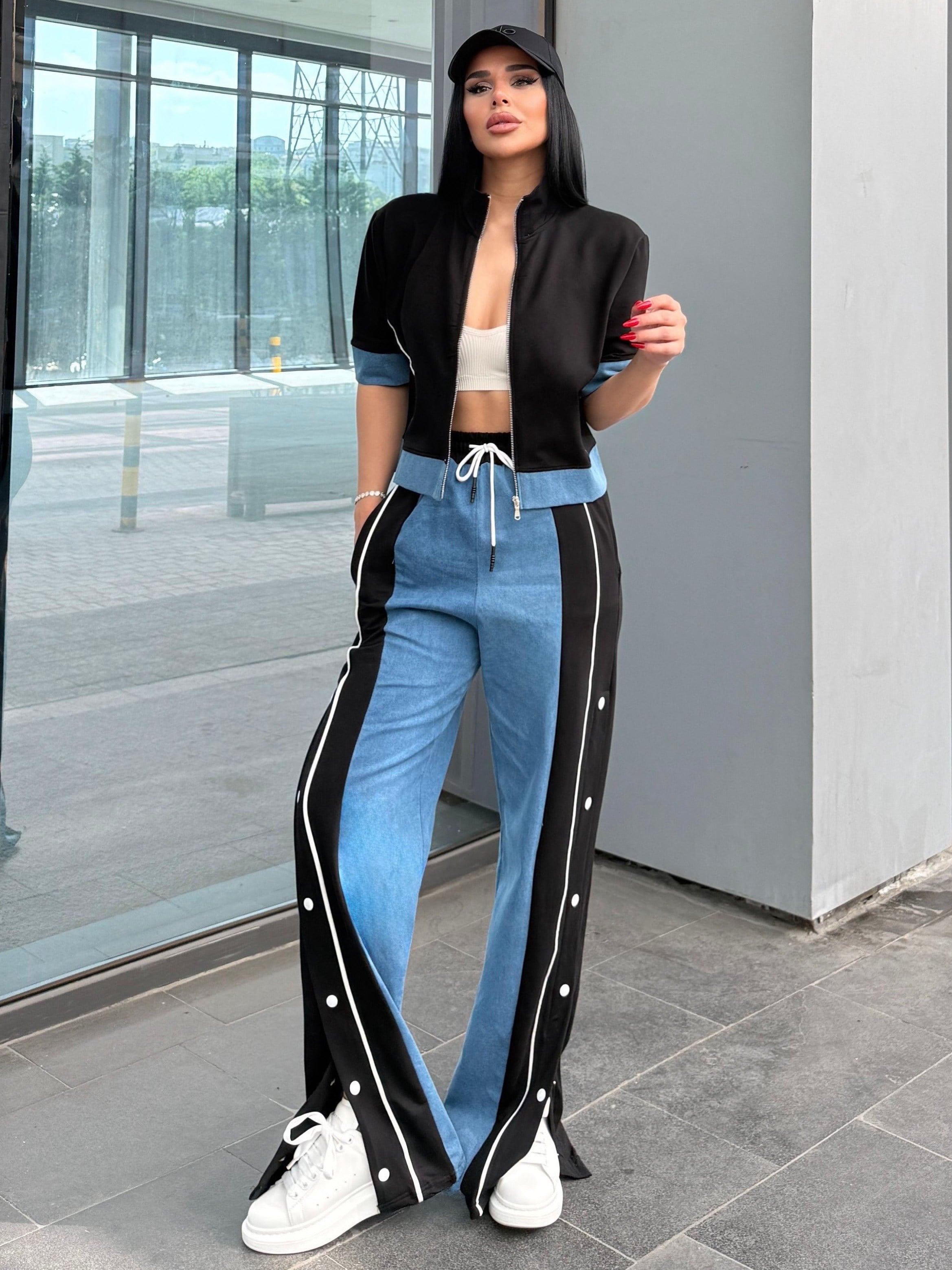 Denisa Denim Detaylı Spor Takım Siyah