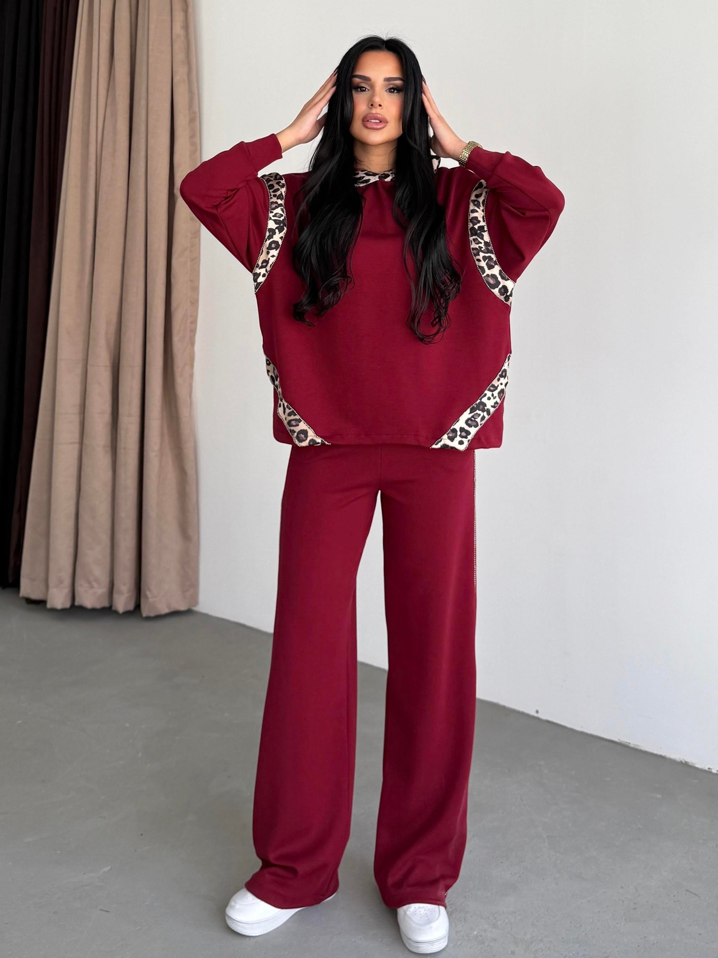 Diesa Leopar Desen Detaylı Modal Takım Bordo