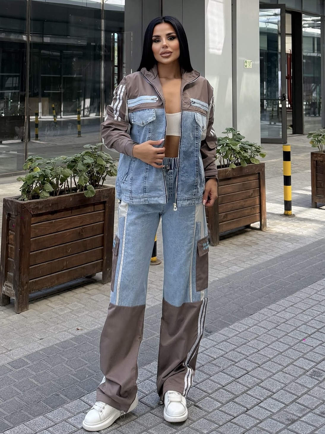 Diras Paraşüt Detaylı Denim Takım Kahve