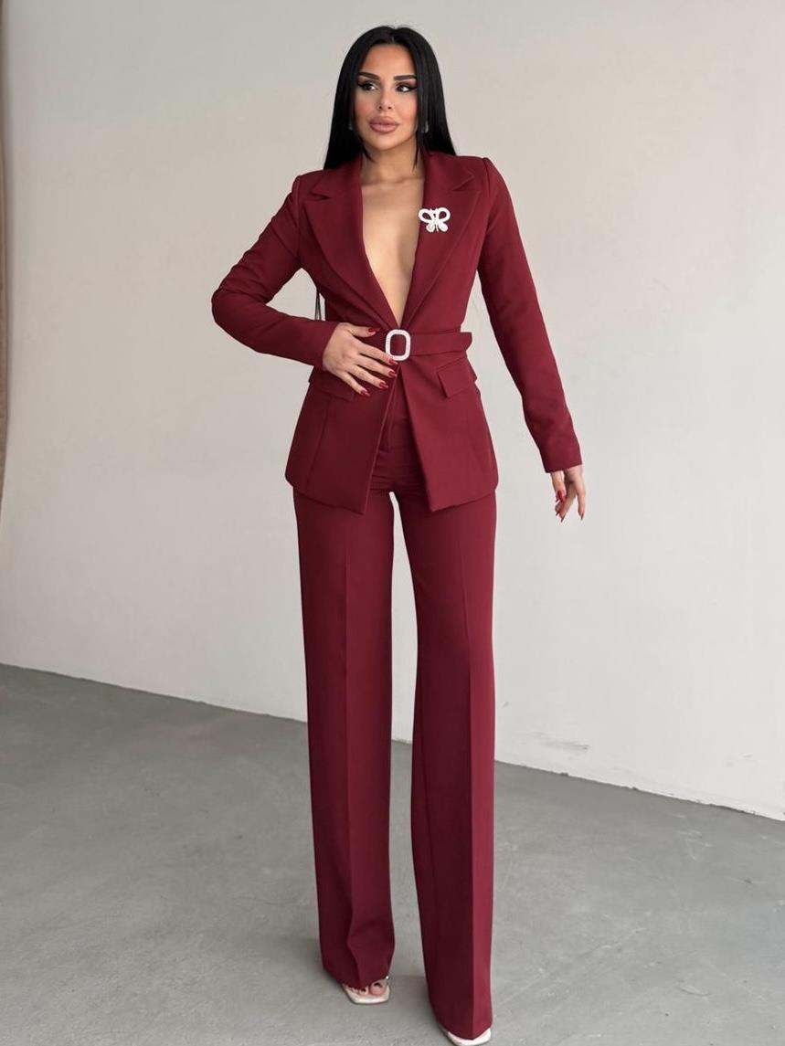 Dirona Kemer Detaylı Takım Bordo