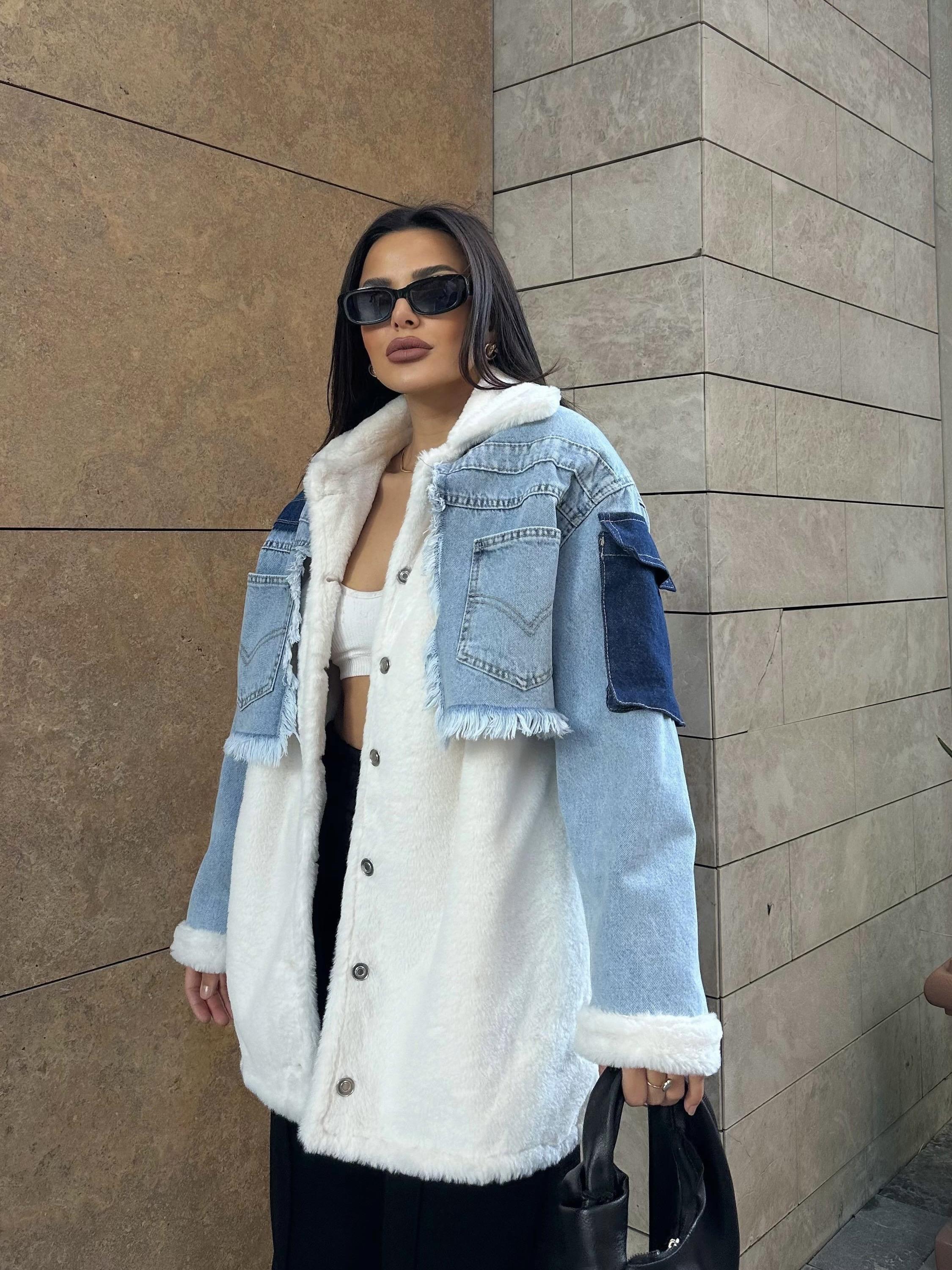 Flow Denim Peluş Mont Beyaz · 3