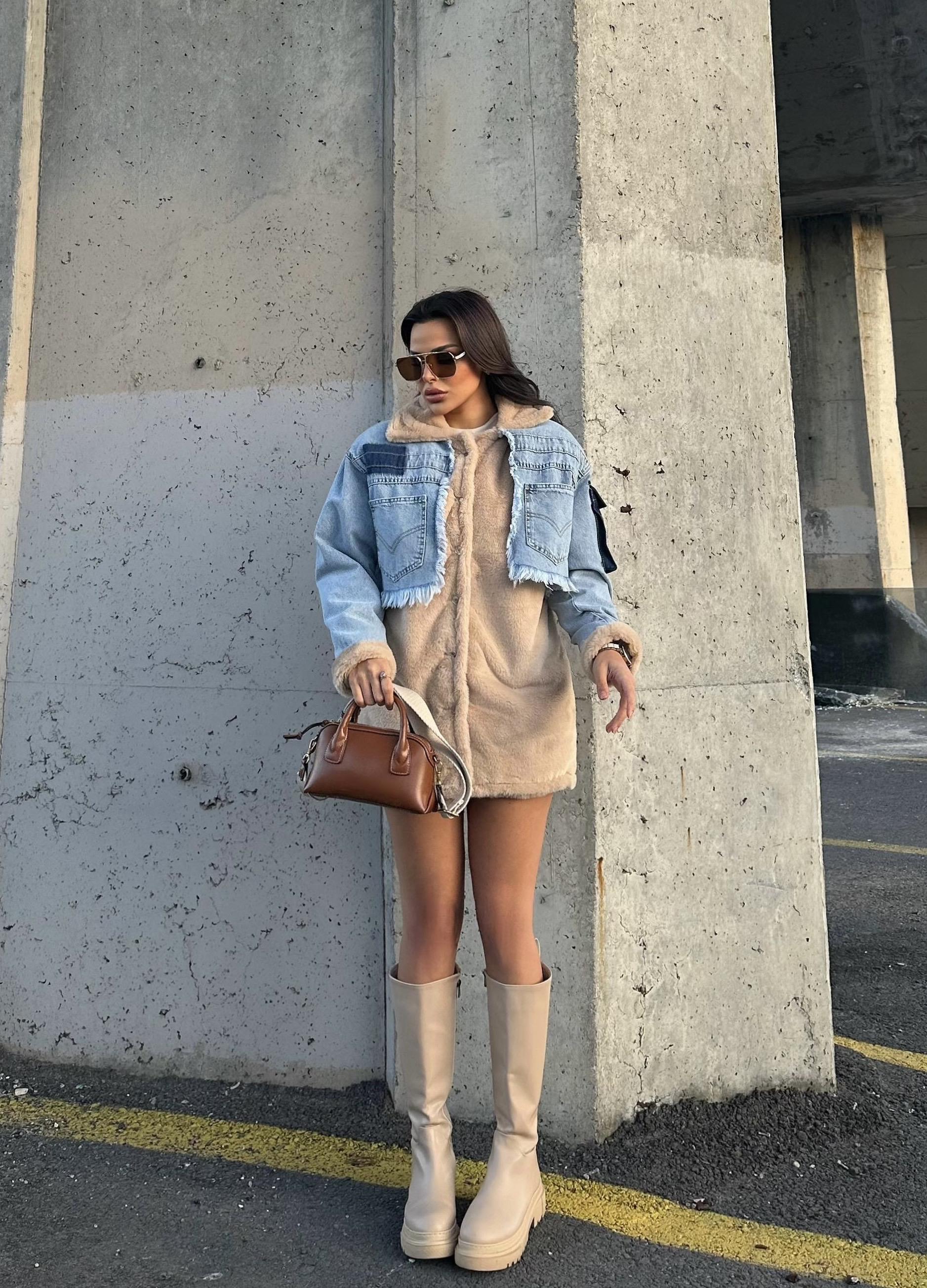 Flow Denim Peluş Mont Camel · 2
