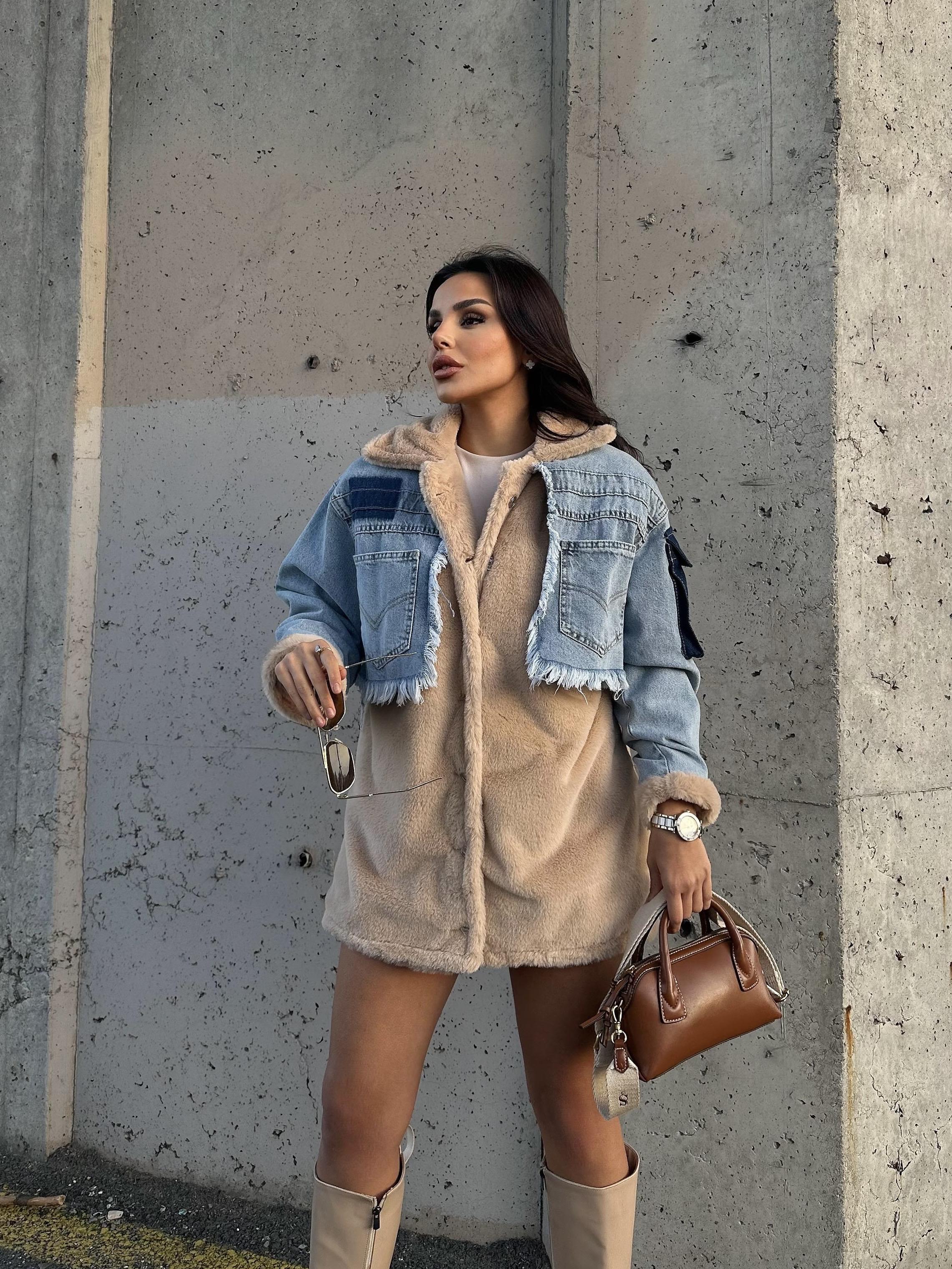 Flow Denim Peluş Mont Camel · 5