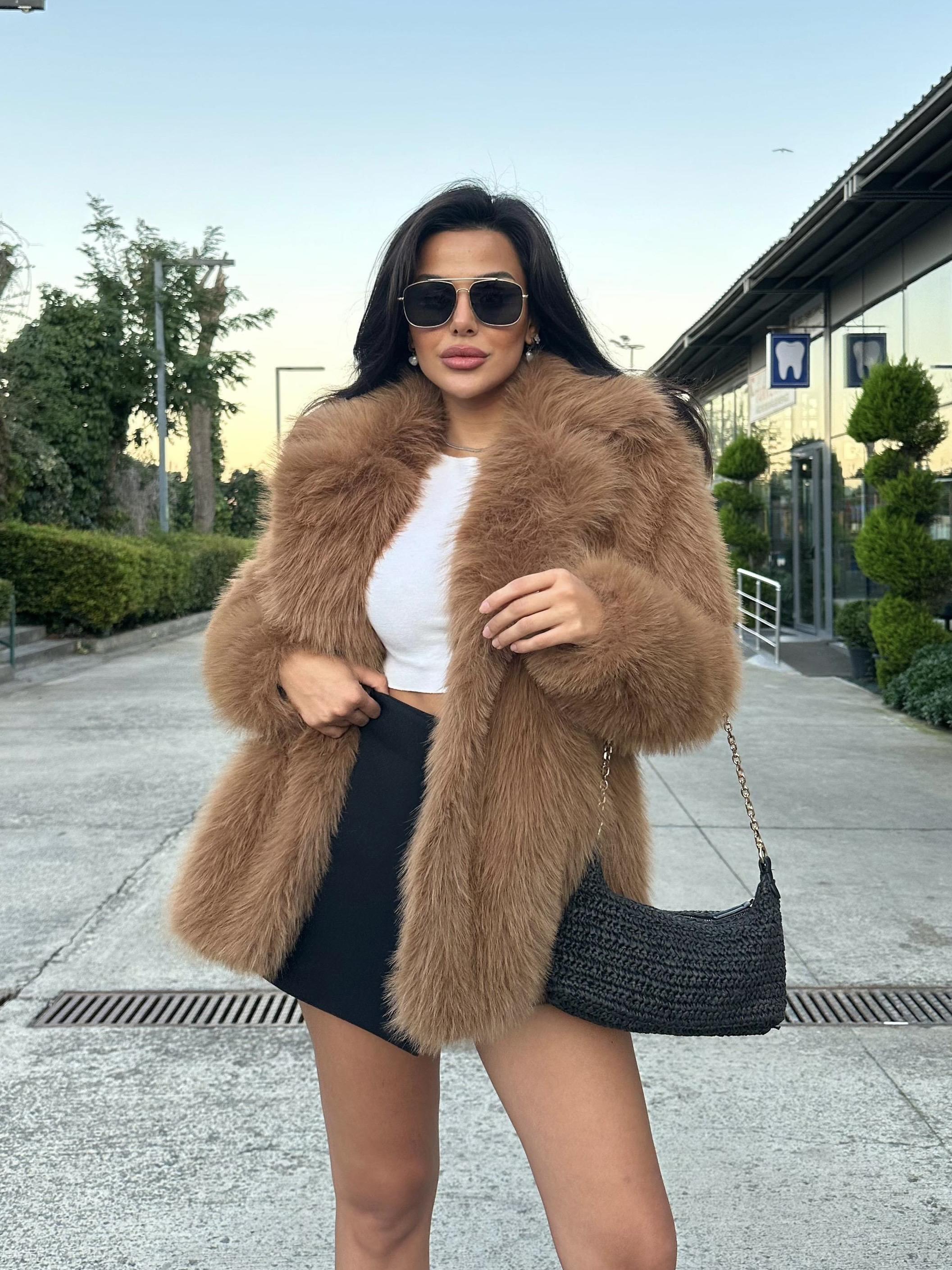 Furora Erkek Yaka Suni Kürk Kahve · 2