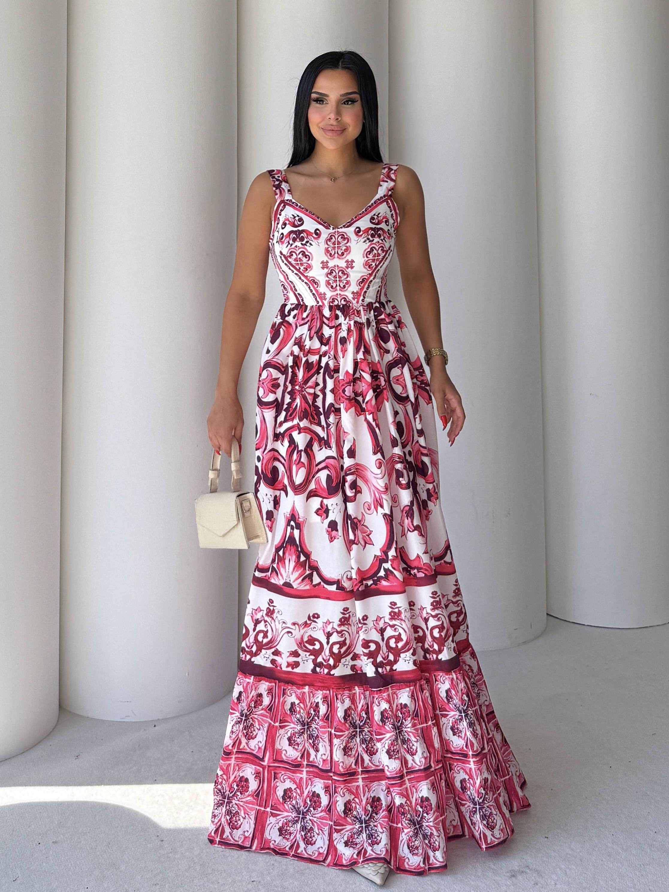 Gardens Desenli Elbise Pembe