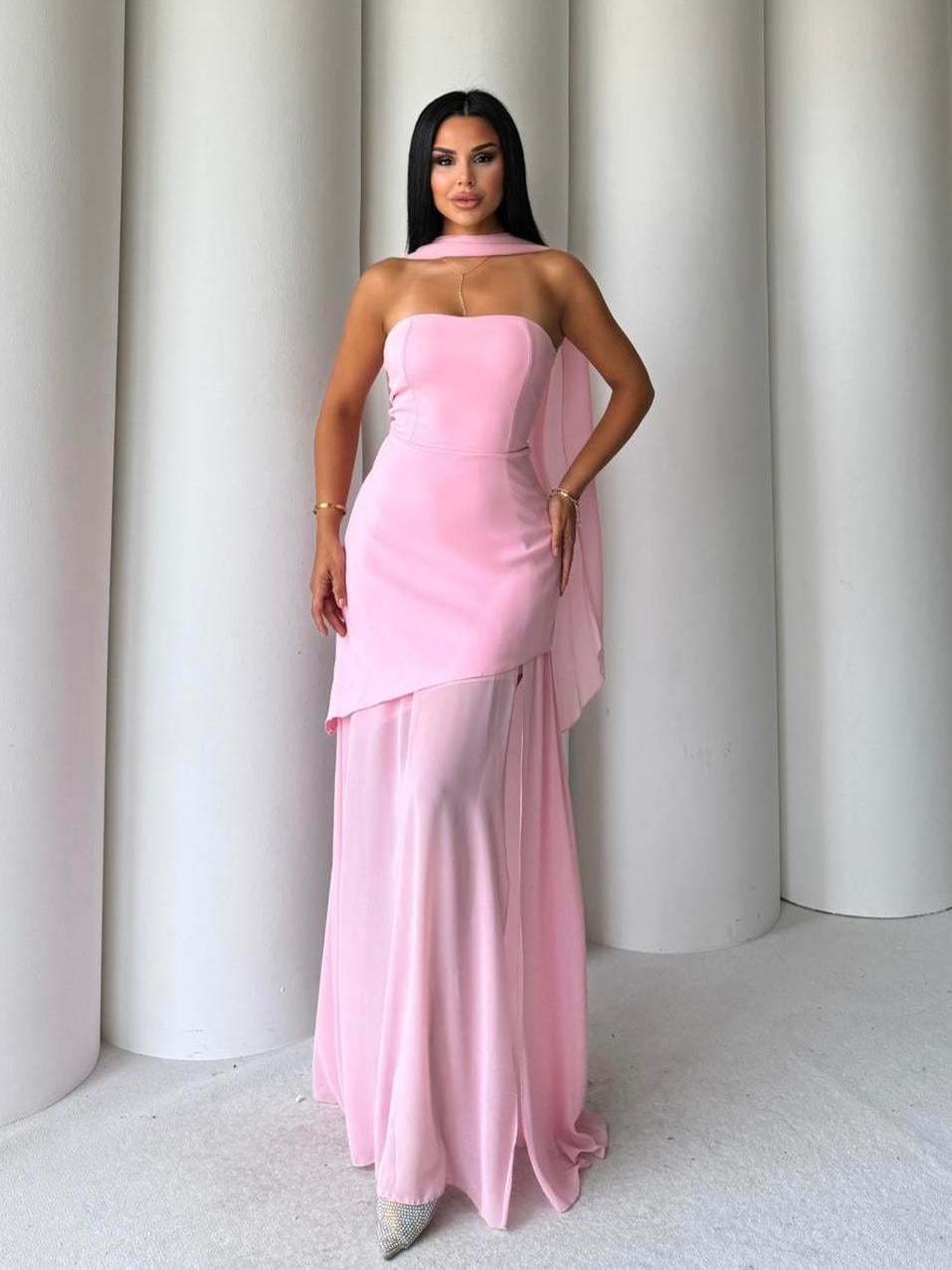 Girnes Uzun Elbise Pembe
