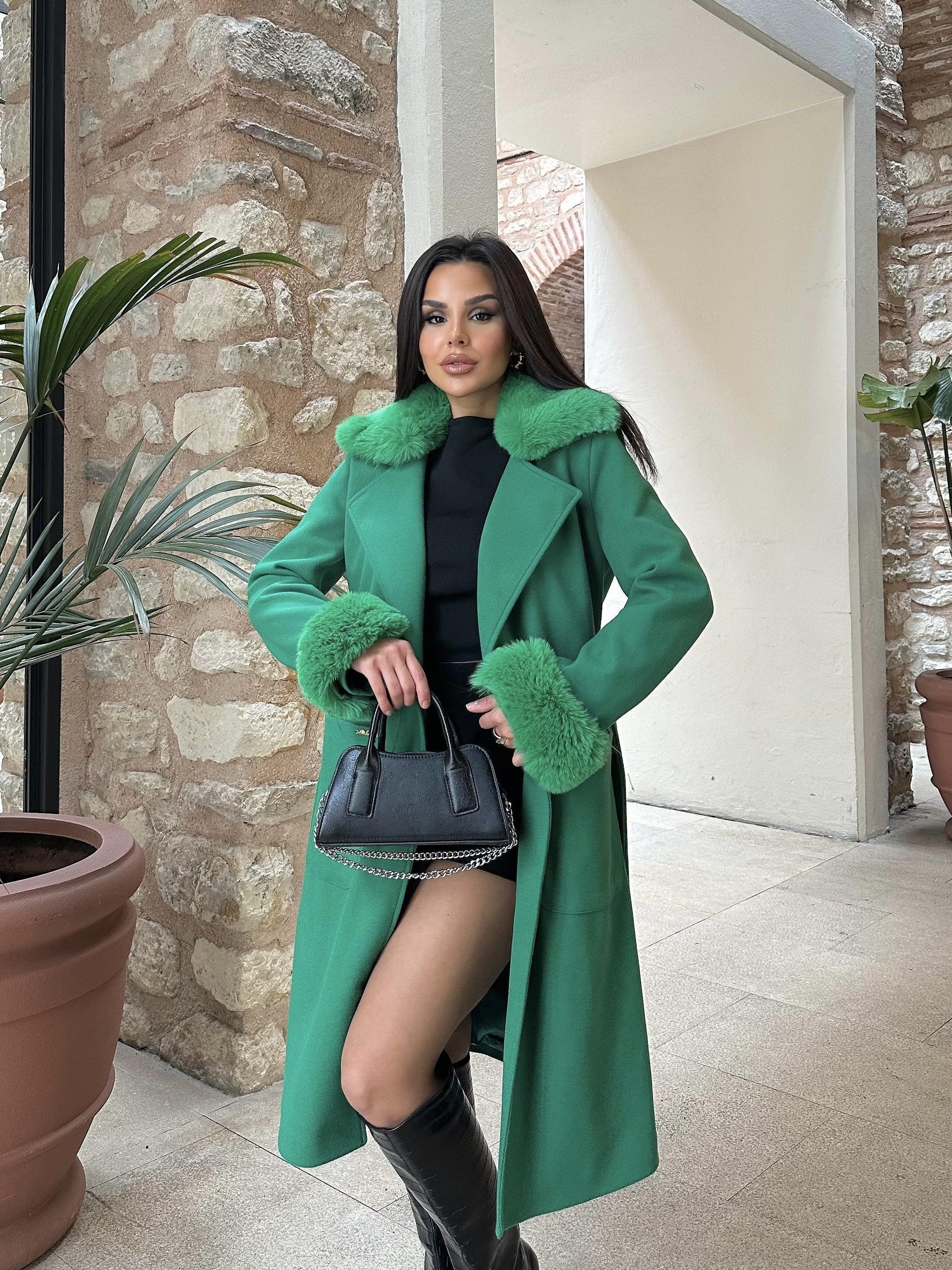 Grace Kürk Detaylı Kaşe Kaban Yeşil · 4