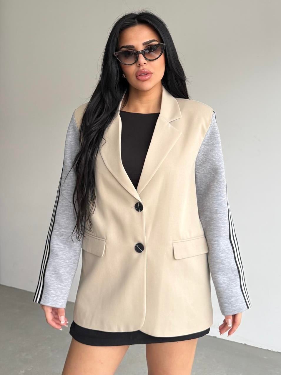 Honges Yazı Detaylı Blazer Ceket Bej