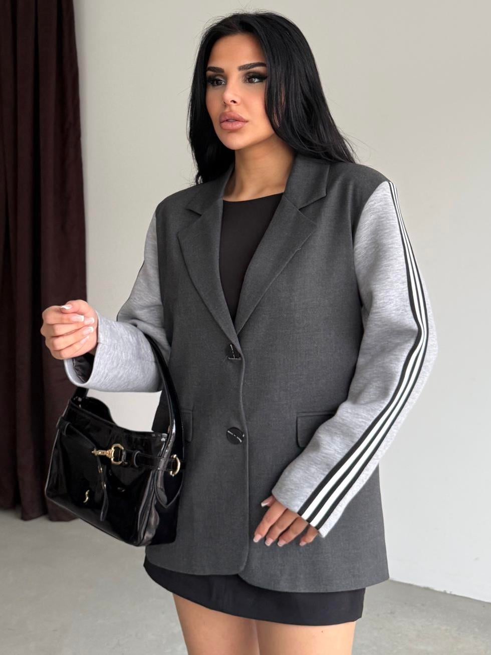 Honges Yazı Detaylı Blazer Ceket Gri