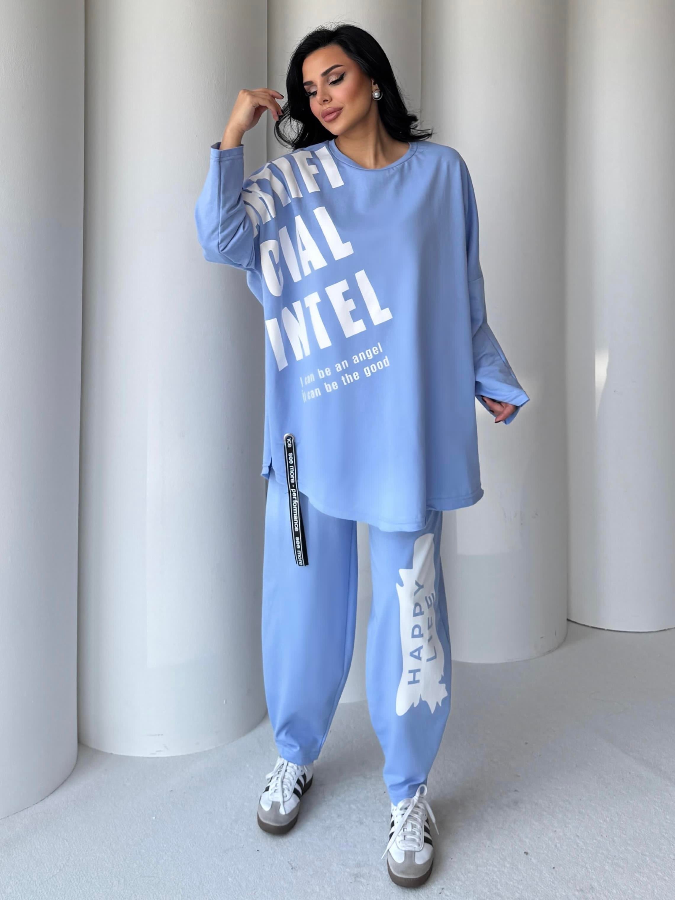İntel Yazı Detaylı Oversize Spor Takım Bebe Mavi 