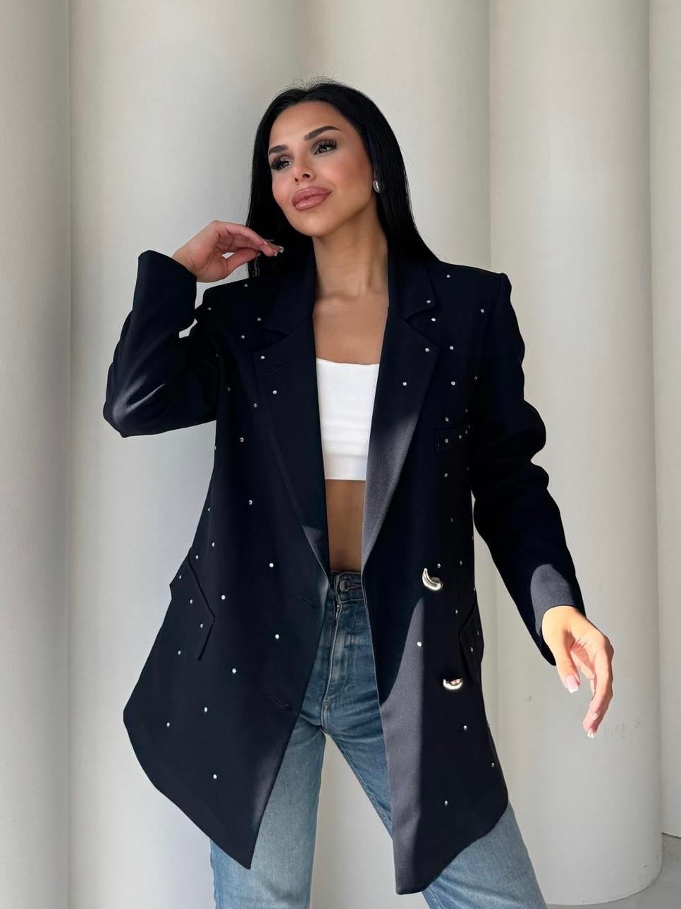 Leona Taş Detaylı Blazer Ceket Lacivert