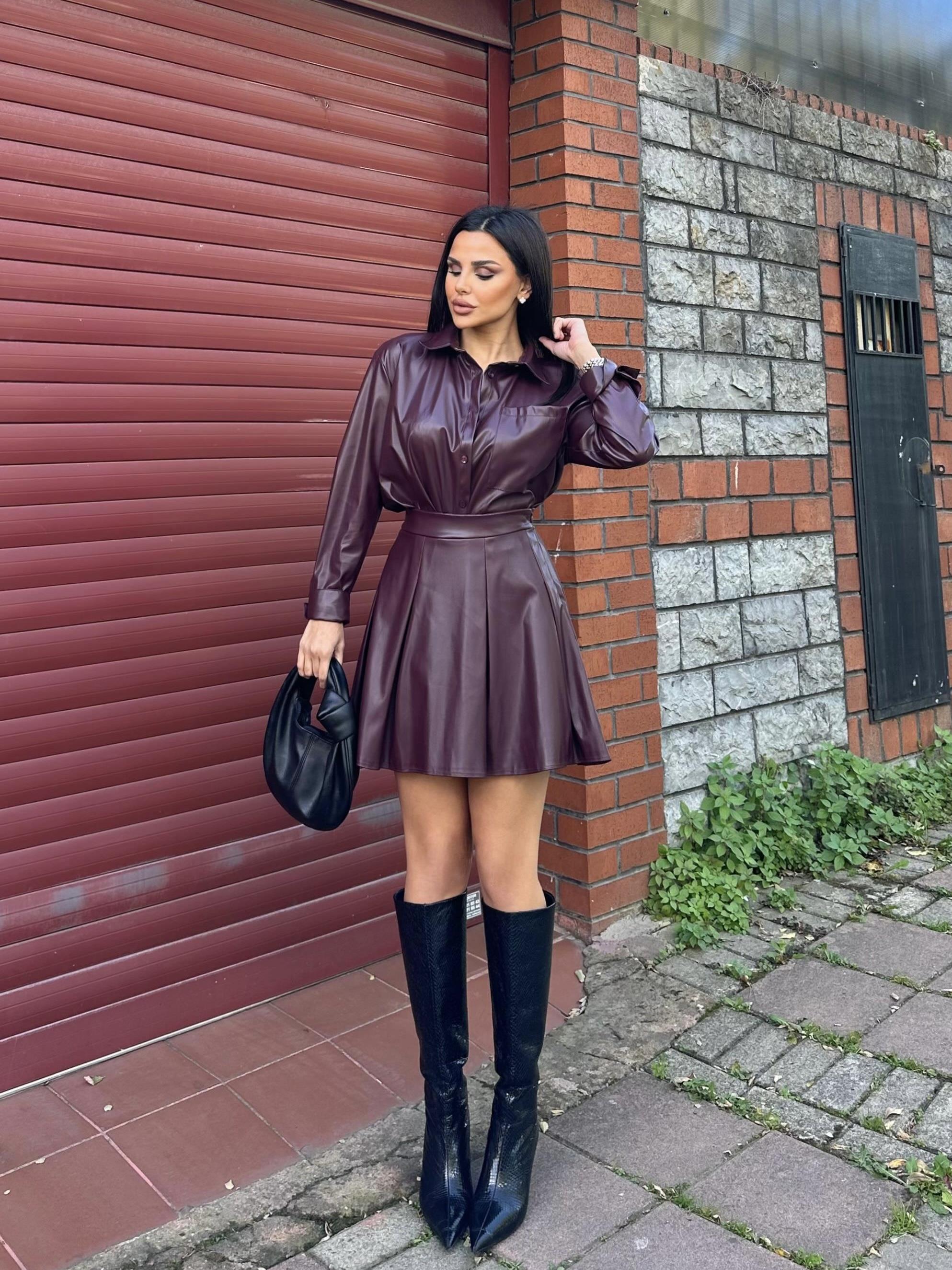Leydi Suni Deri Etekli Takım Bordo · 3
