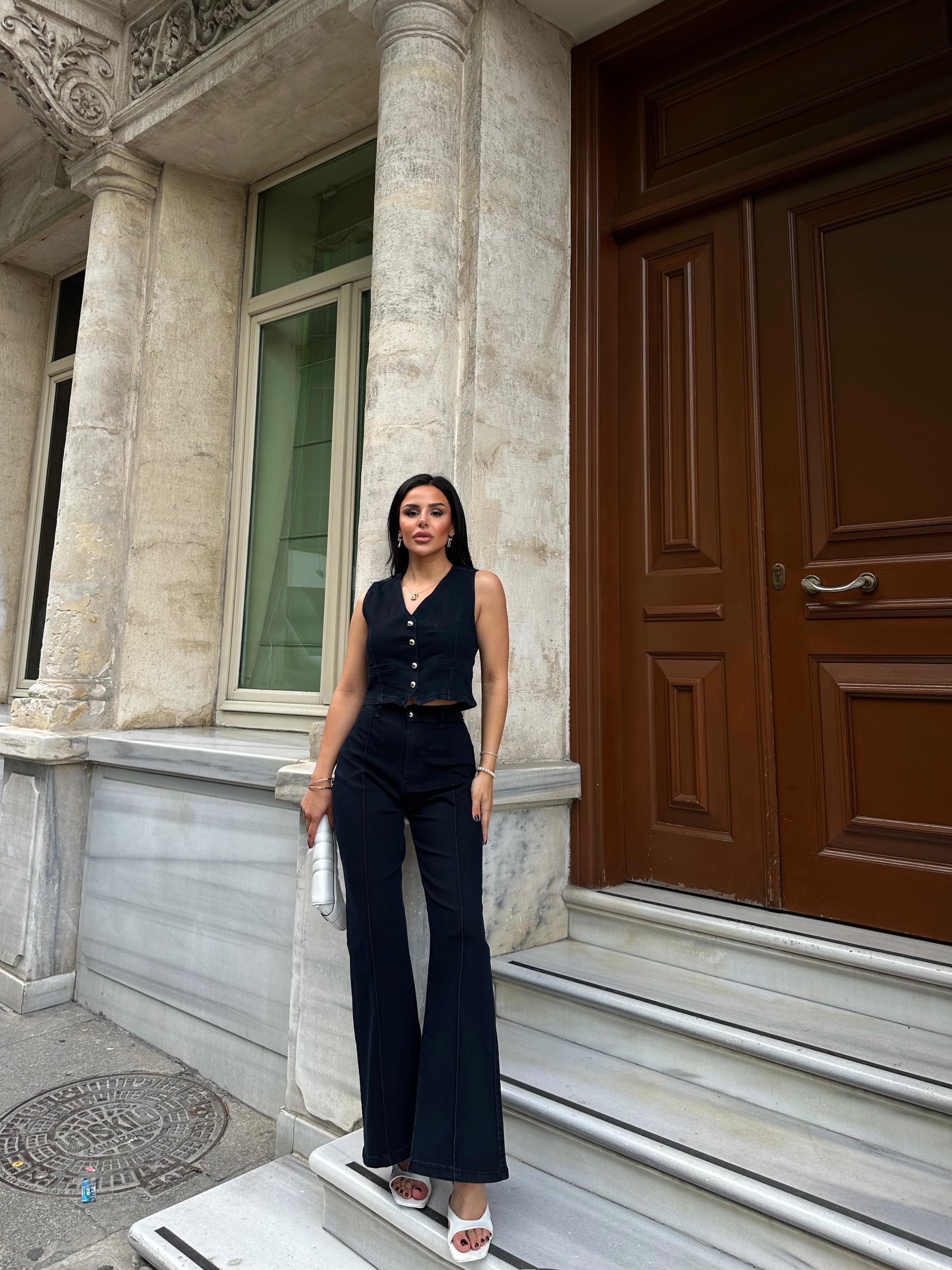 London Denim Yelekli Takım Siyah