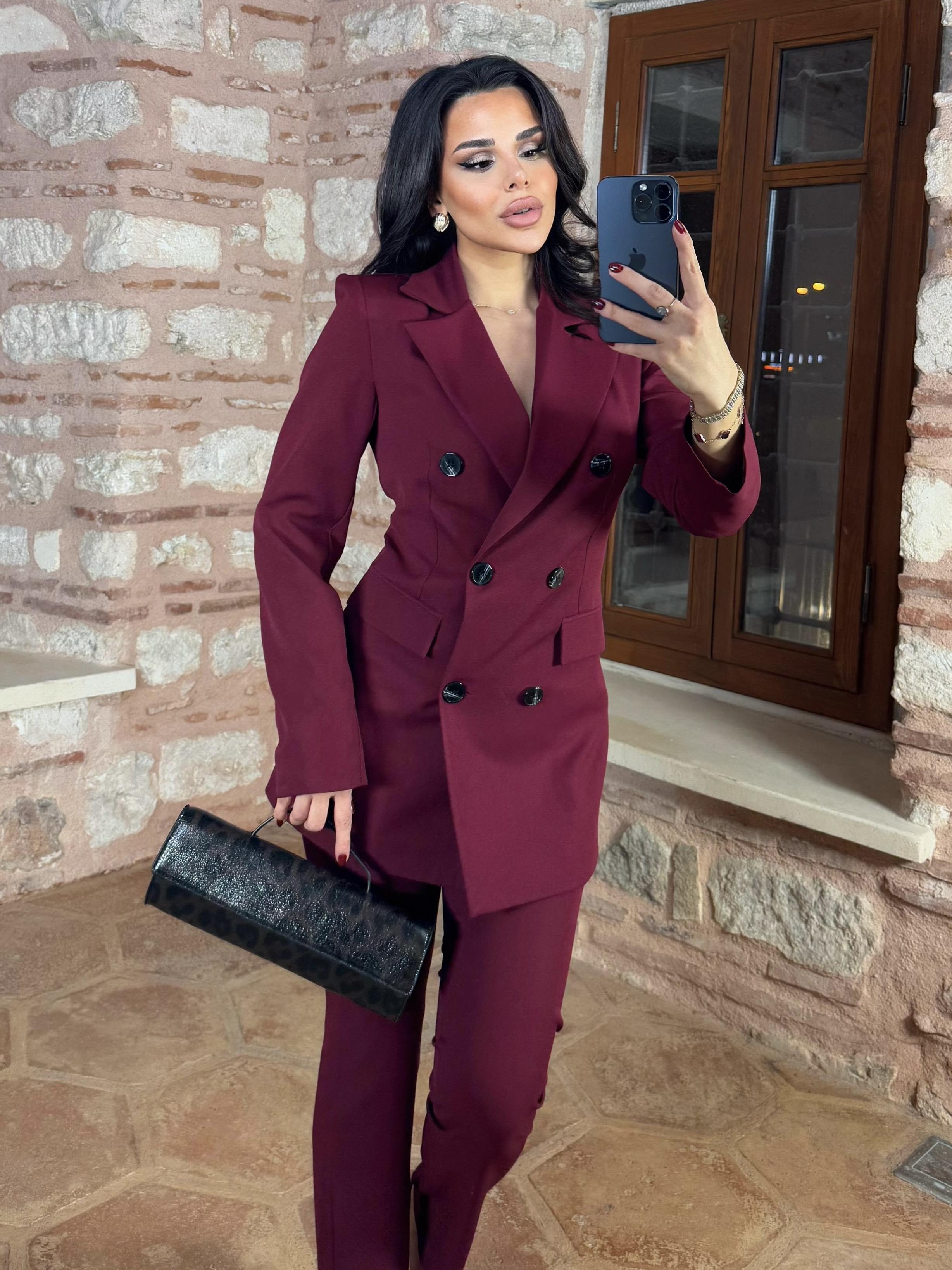 Look Klasik Ceketli Takım Bordo