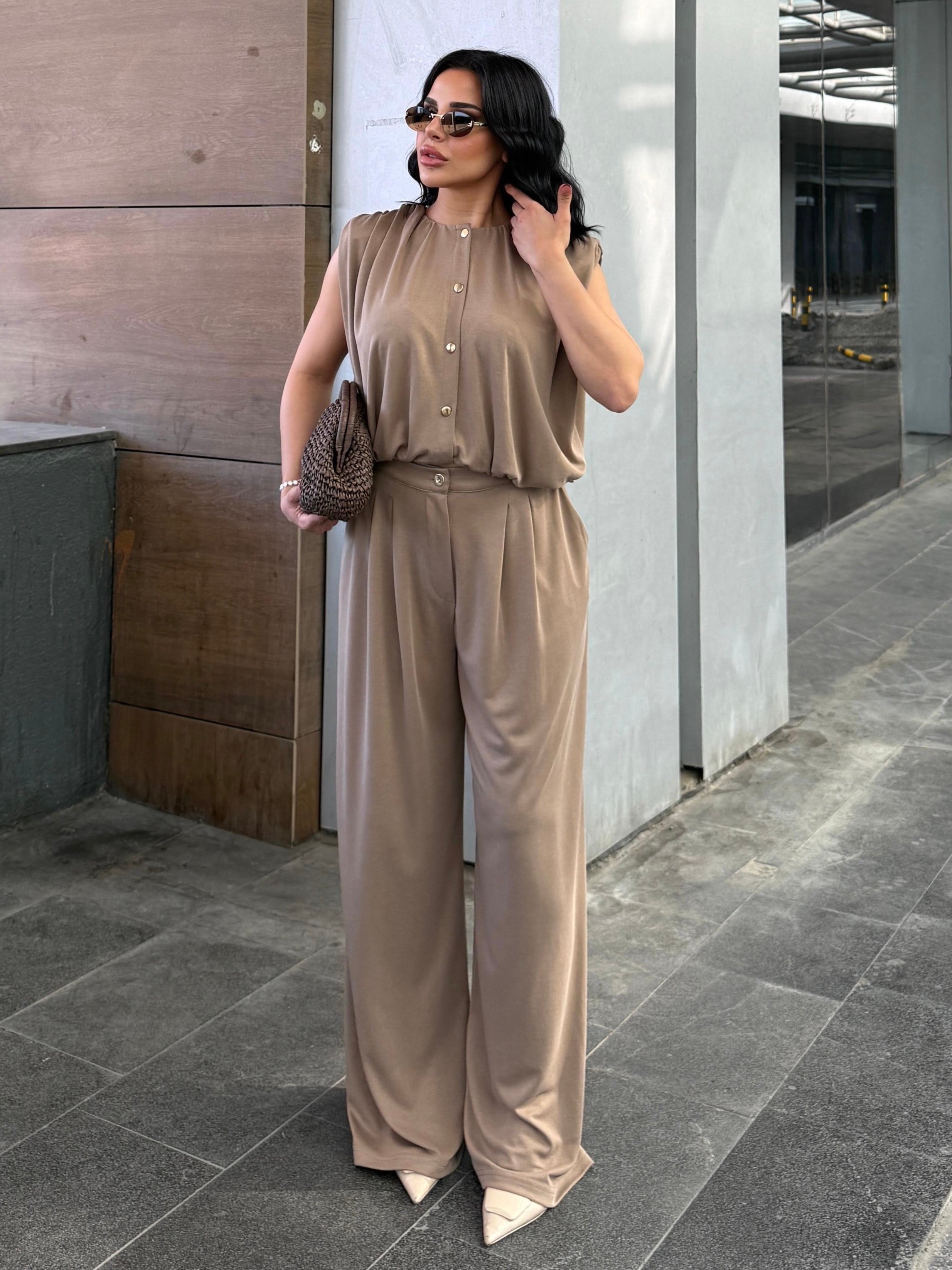 Lorsa Gold Düğme Detaylı Takım Bej