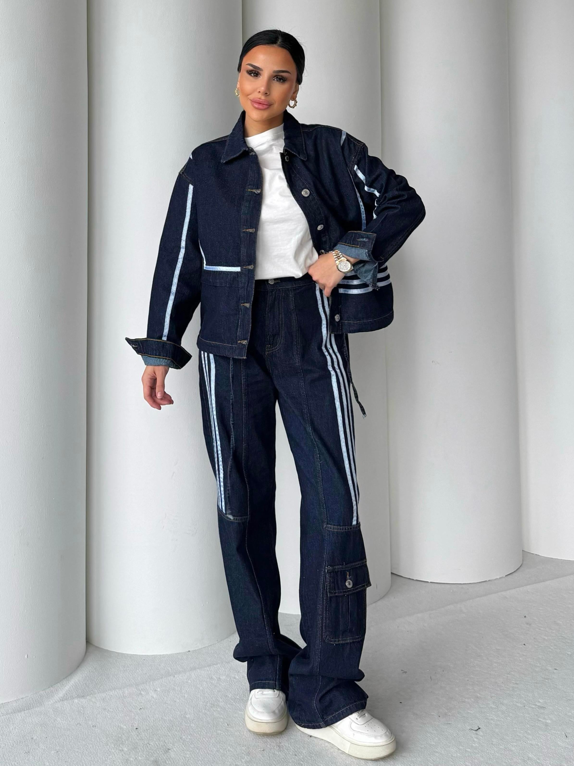 Masti Çizgili Denim Takım Lacivert