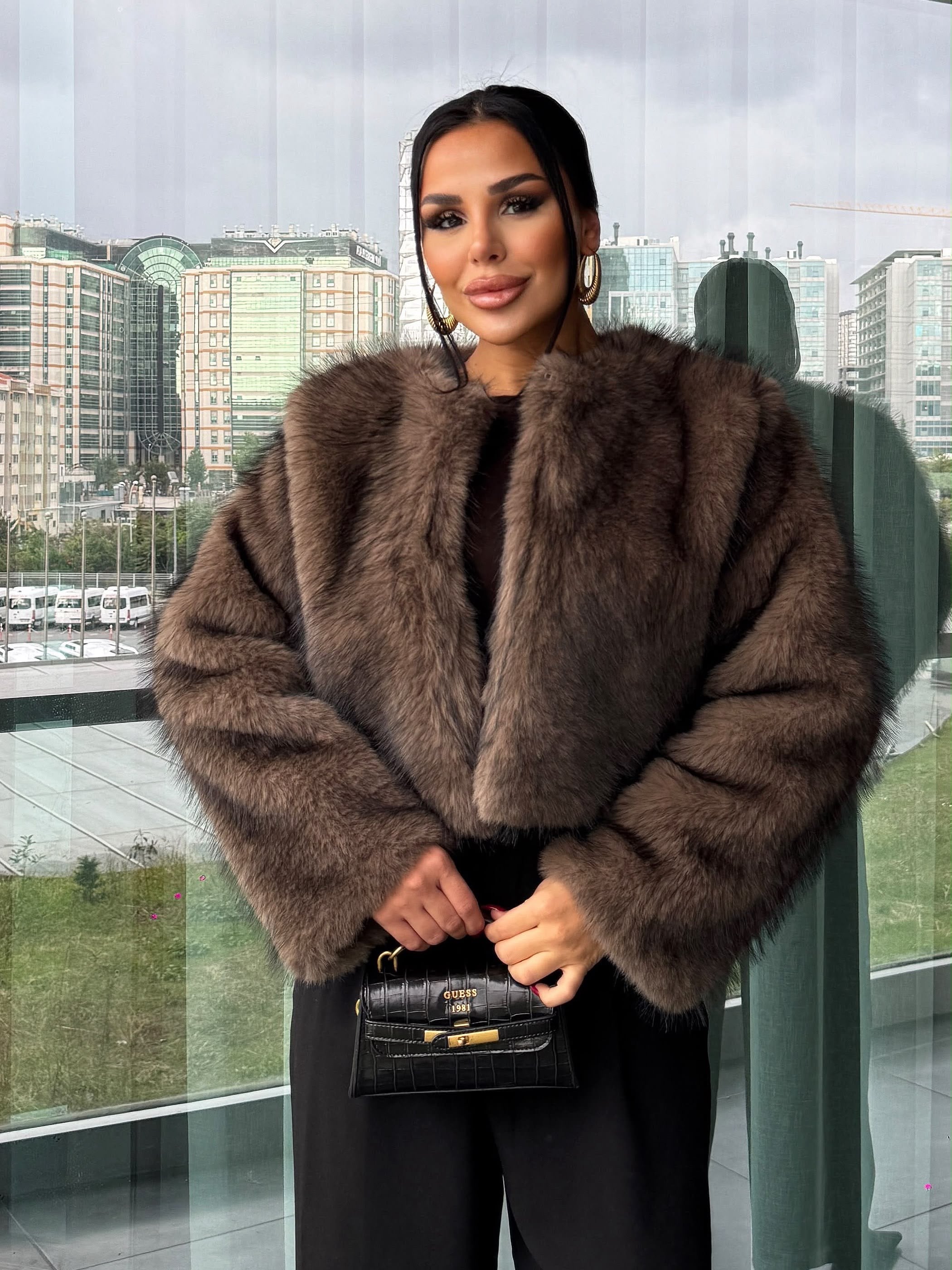 Minicos Crop Kürk Kırçıllı Vizon
