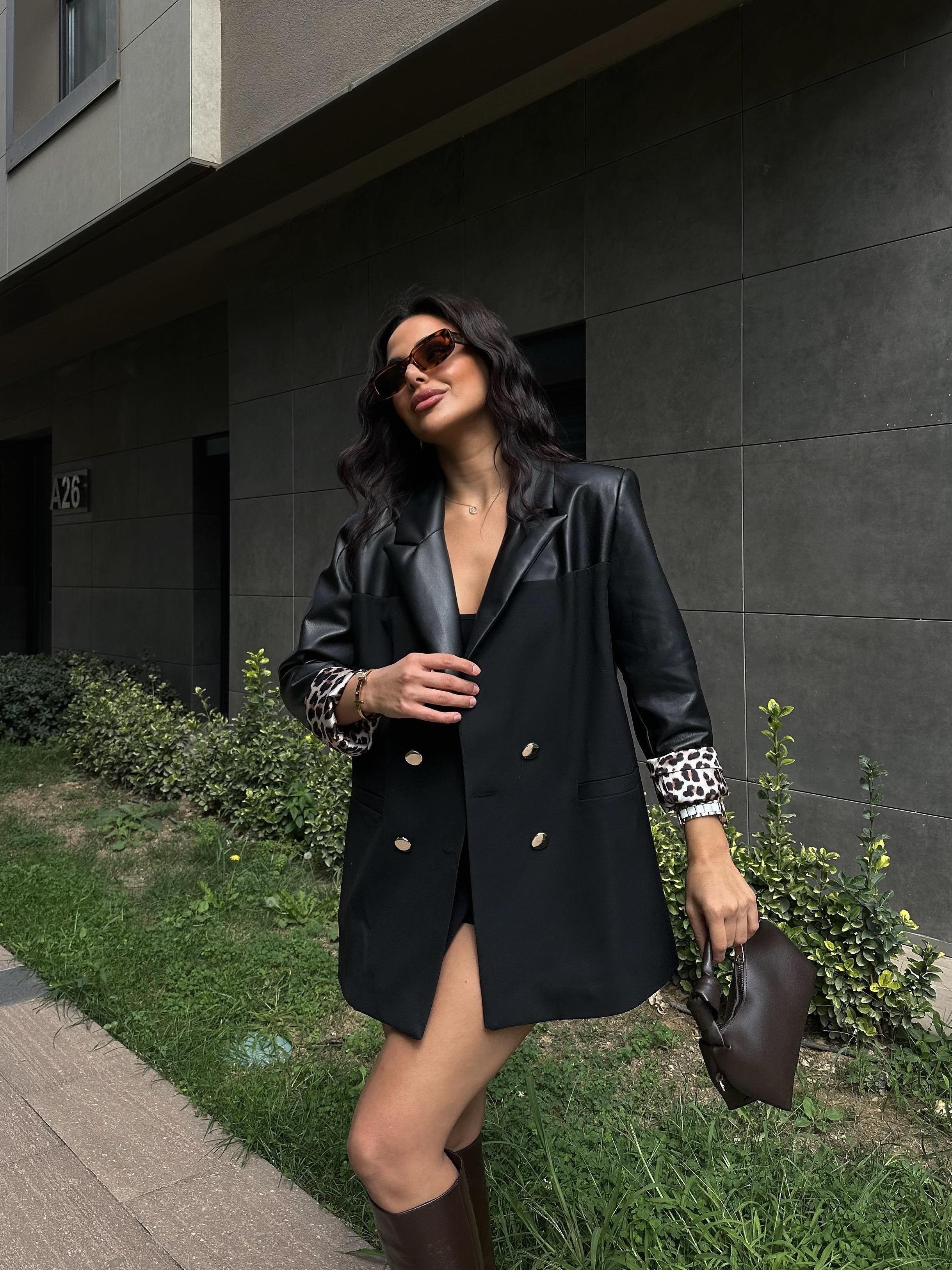 Mixa Deri Oversize Ceket Siyah