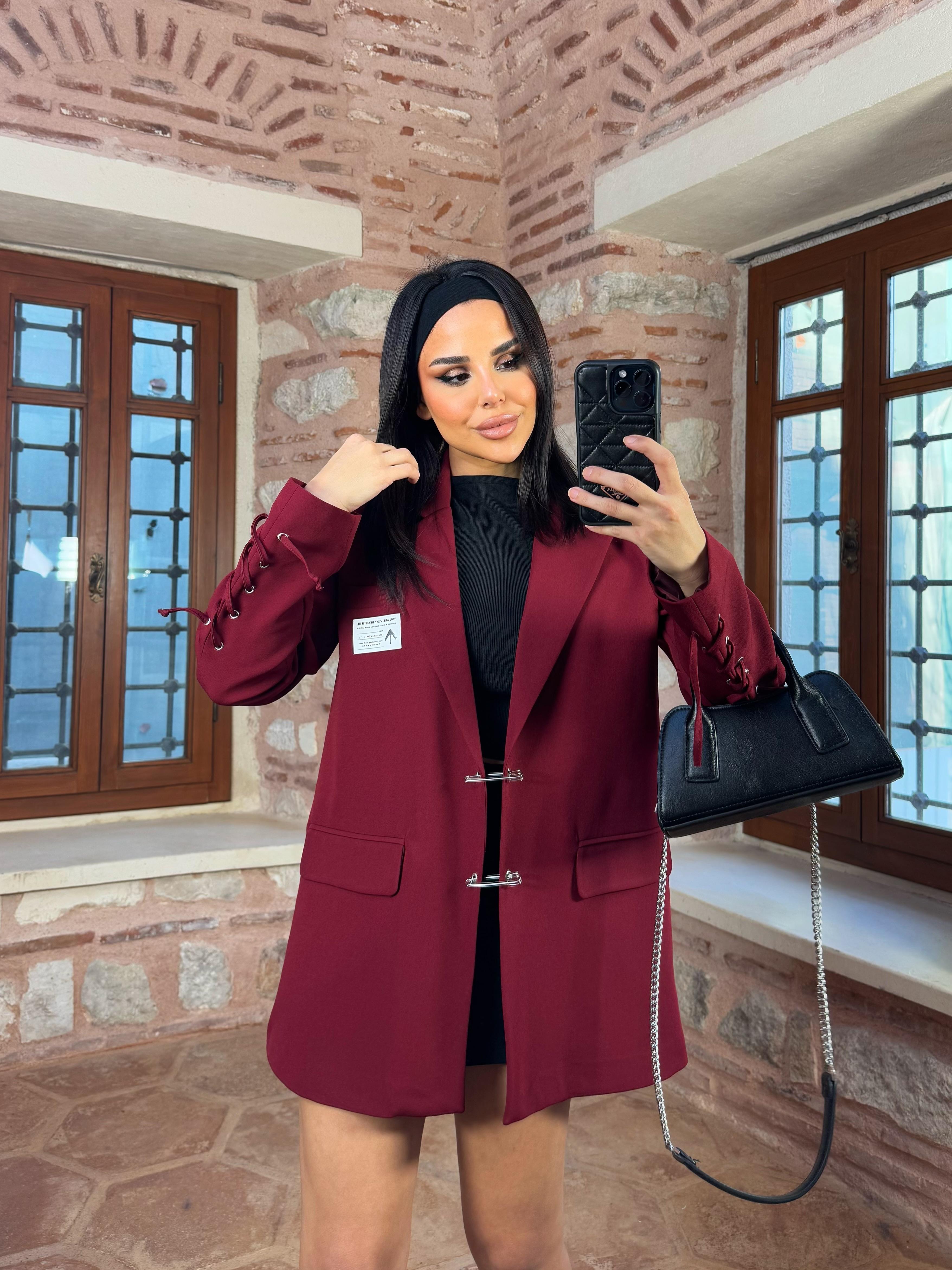 Mojito İp Detaylı Blazer Ceket Bordo