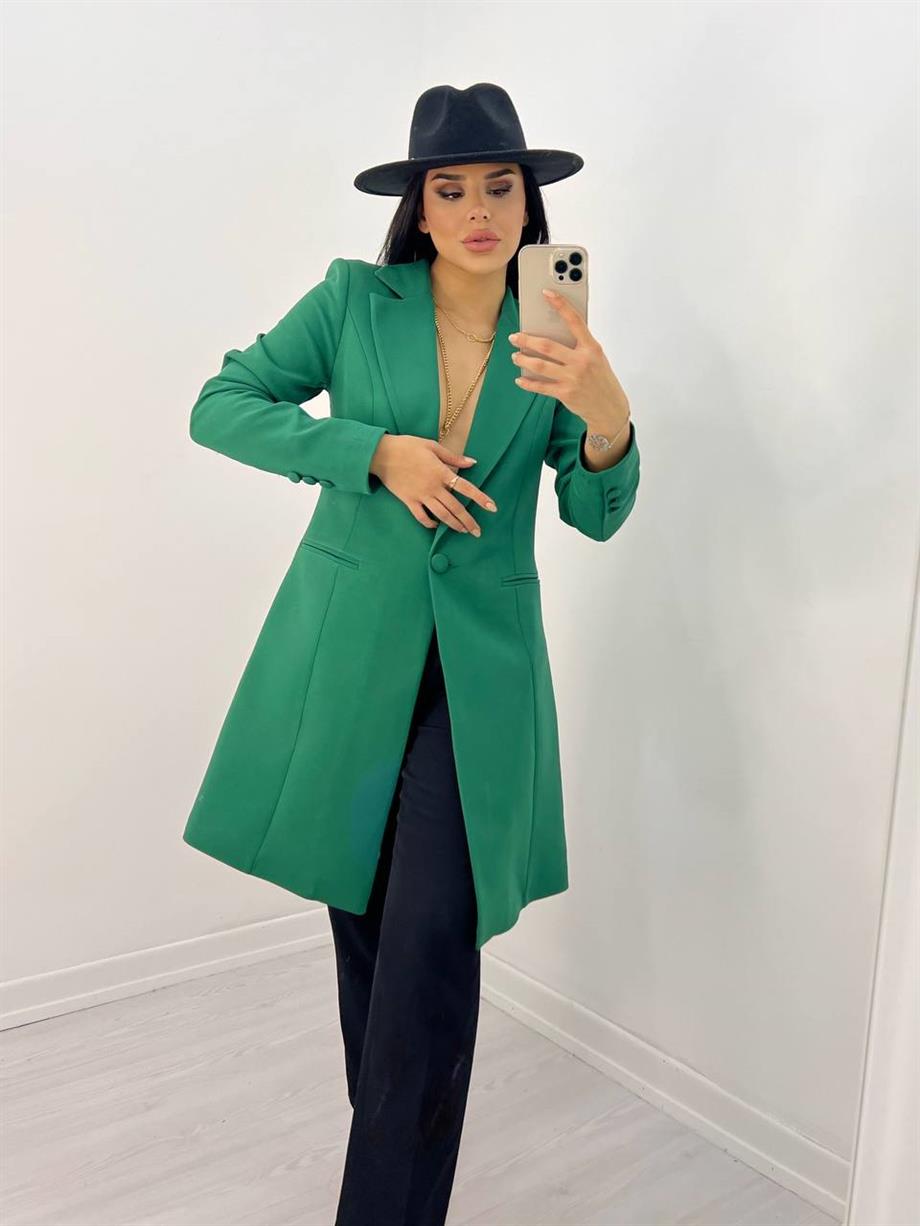 Nora Uzun Blazer Ceket Koyu Yeşil